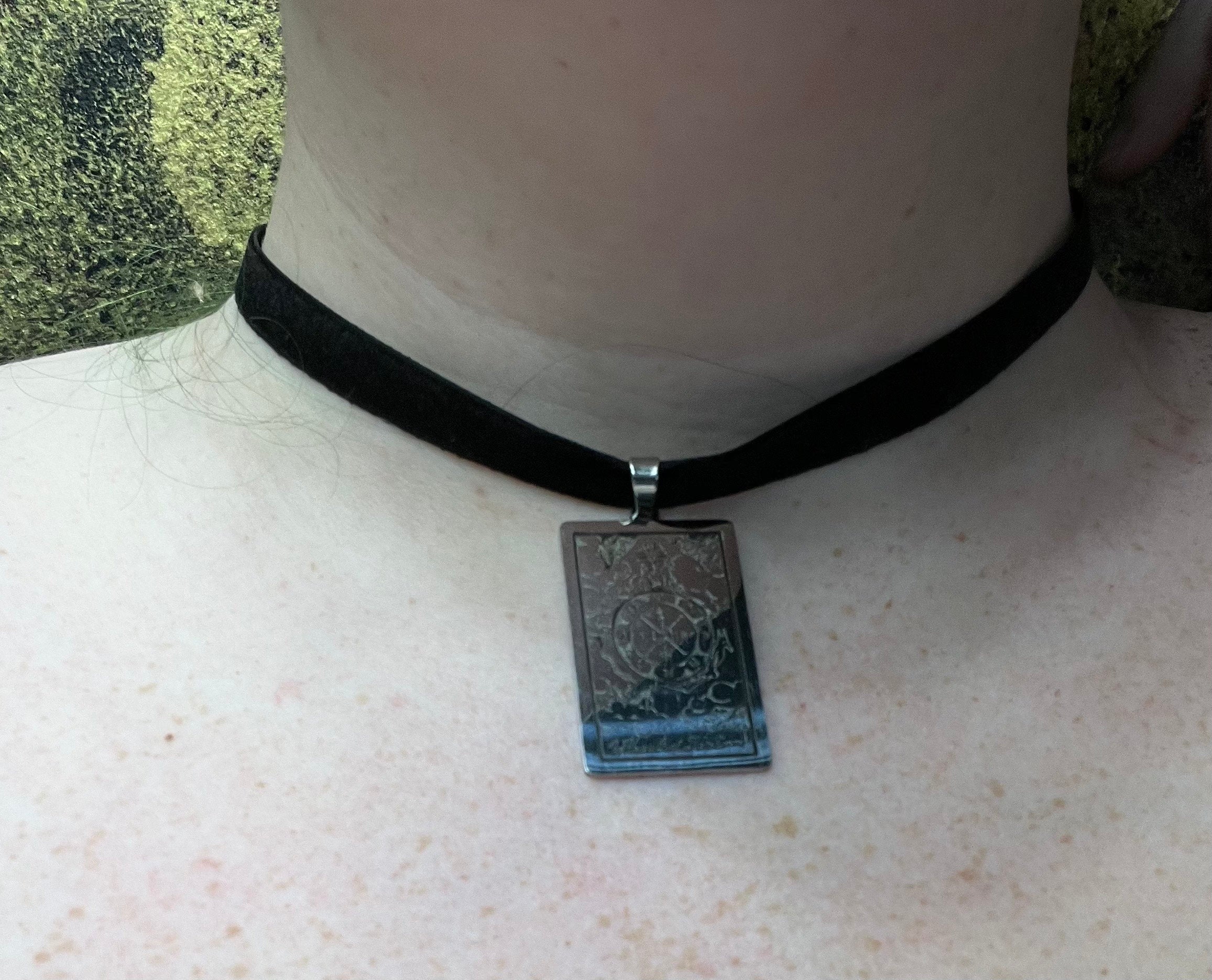 Tarot Card Pendant: Silver Velvet Choker, Witchy Necklace