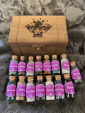 Witchy Crystal Starter Kit: 15 Mini Spell Bottles in Etched Box