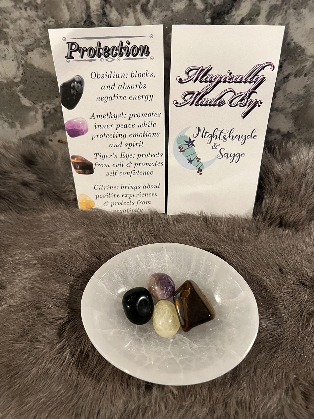 Protection Gemstone Kit: Tumbled Obsidian, Amethyst, Tiger's Eye, Citrine