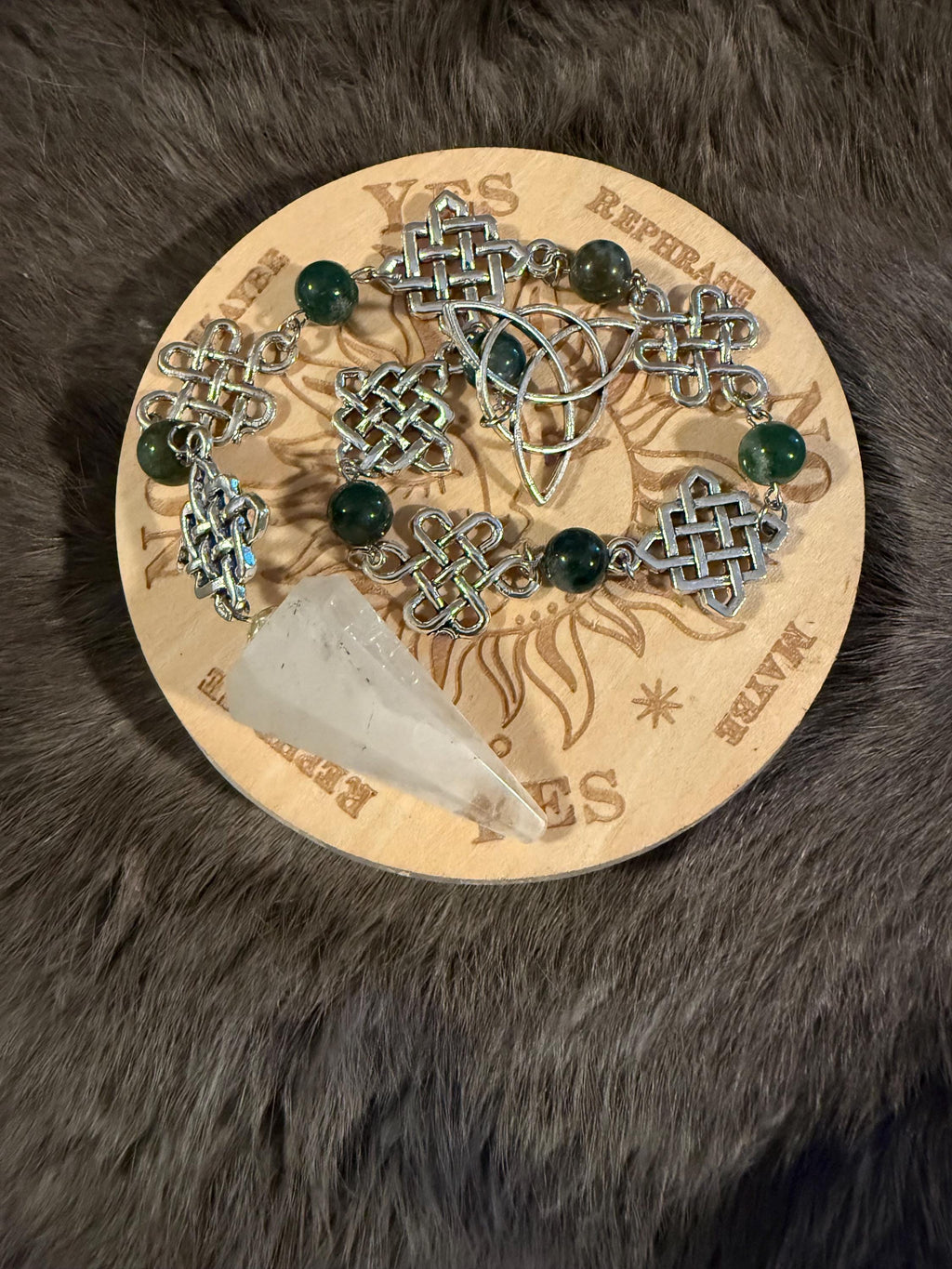 Clear Quartz Pendulum: Beaded Celtic Knot Divination Tool