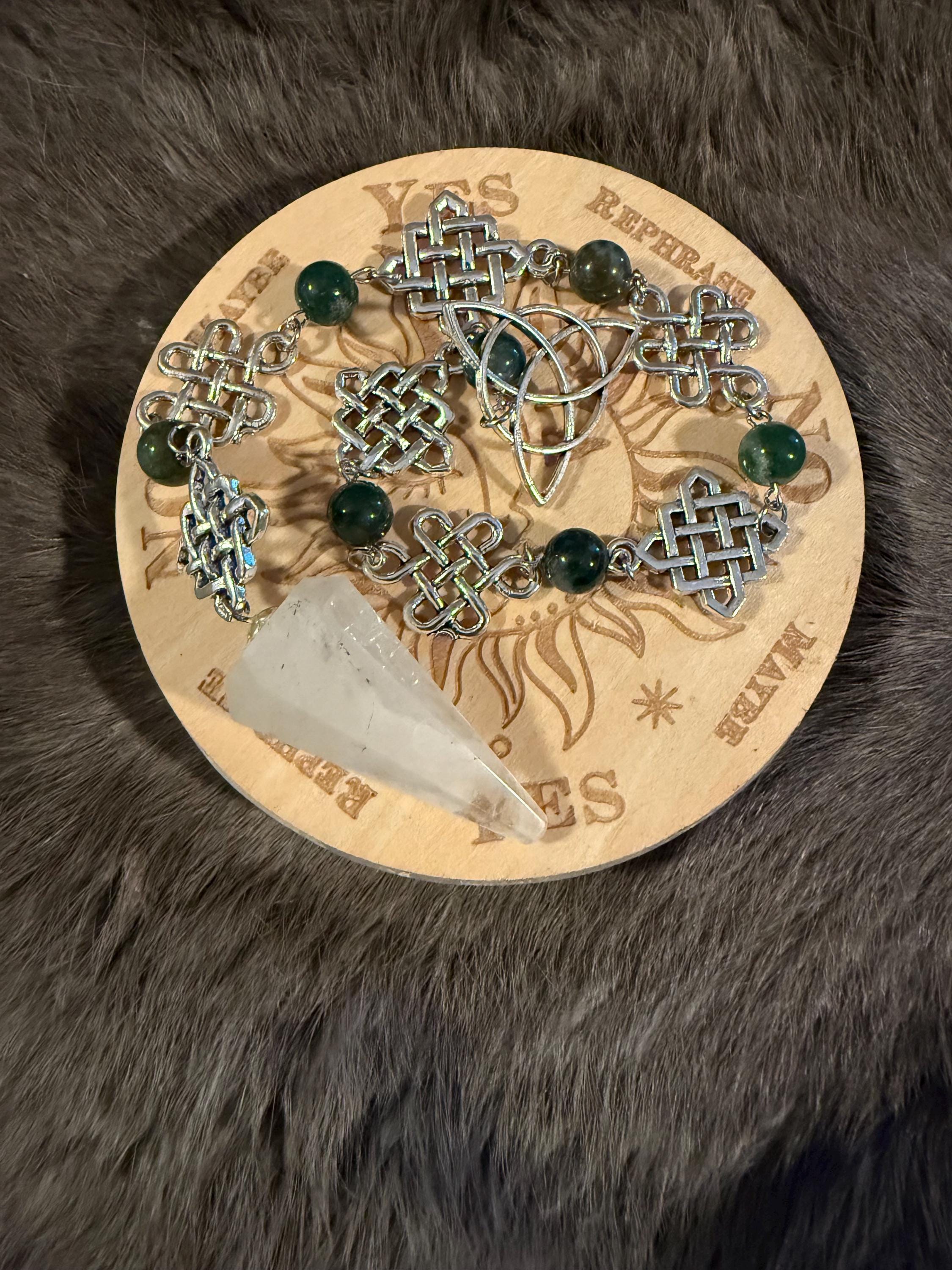 Clear Quartz Pendulum: Beaded Celtic Knot Divination Tool