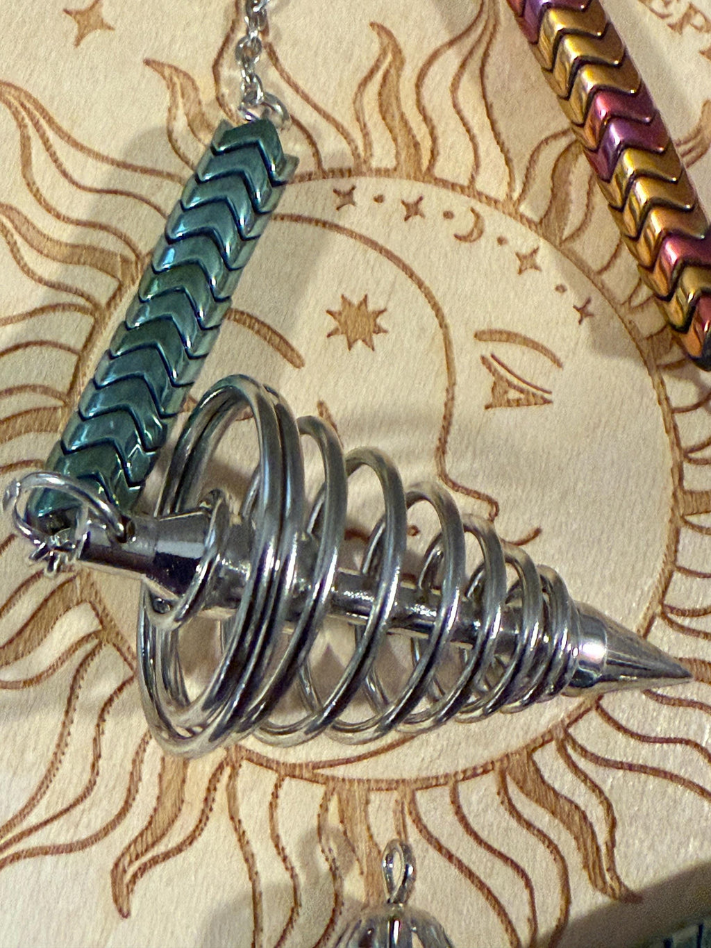 Metal Spiral Divination Pendulum: Dragon Scale Beaded Scrying Tool