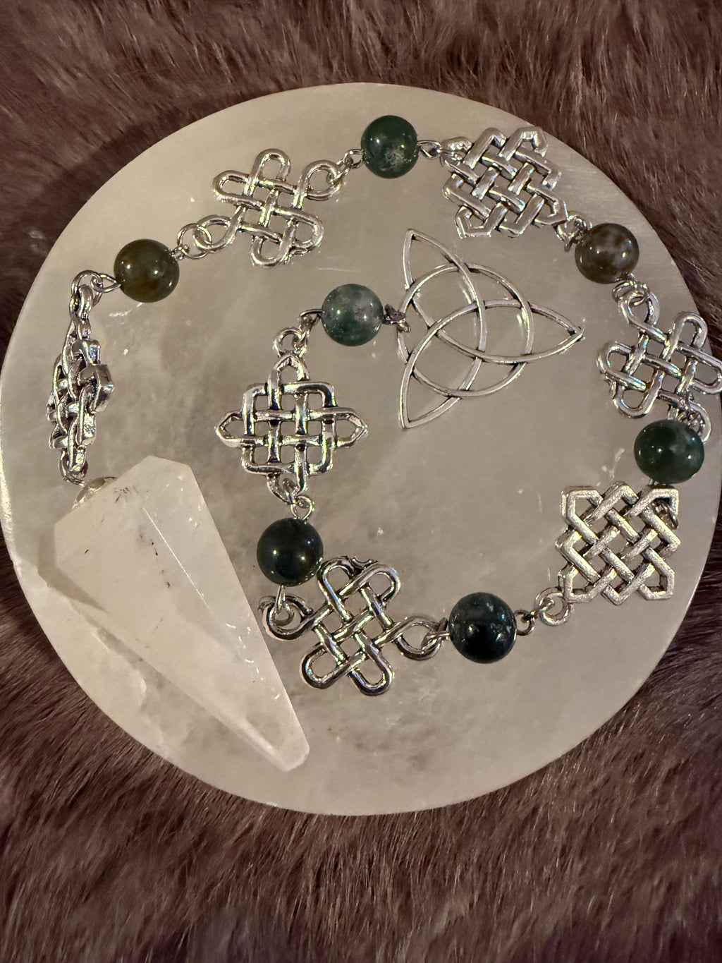 Clear Quartz Pendulum: Beaded Celtic Knot Divination Tool