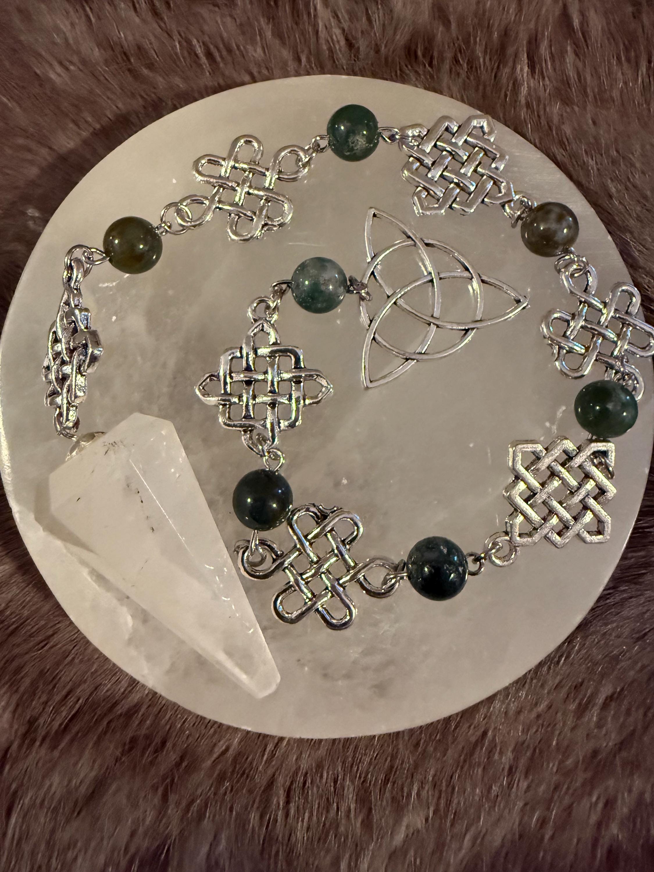 Clear Quartz Pendulum: Beaded Celtic Knot Divination Tool