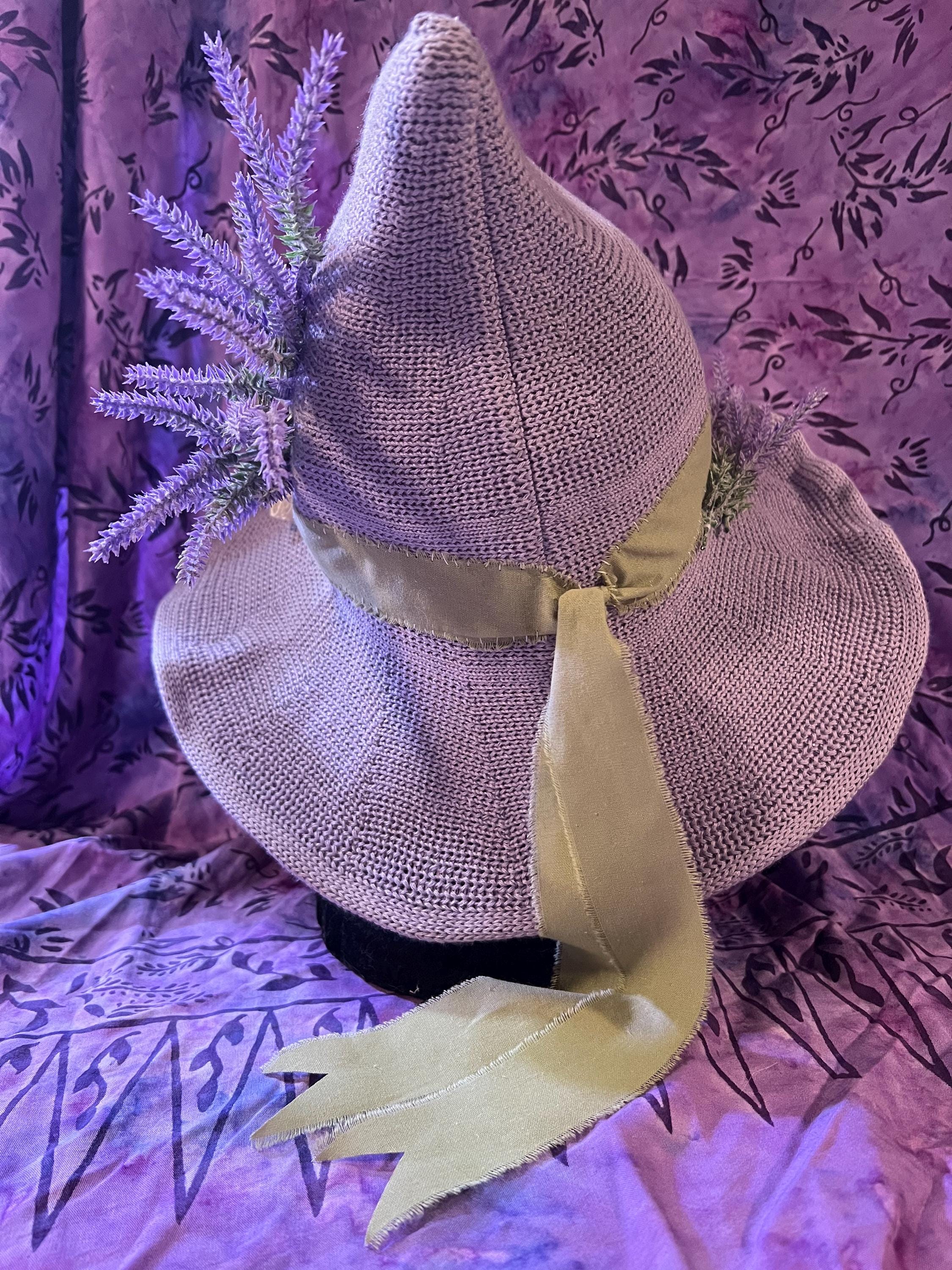 Lavender Witch Hat: Pale Purple Knit with Linen Band