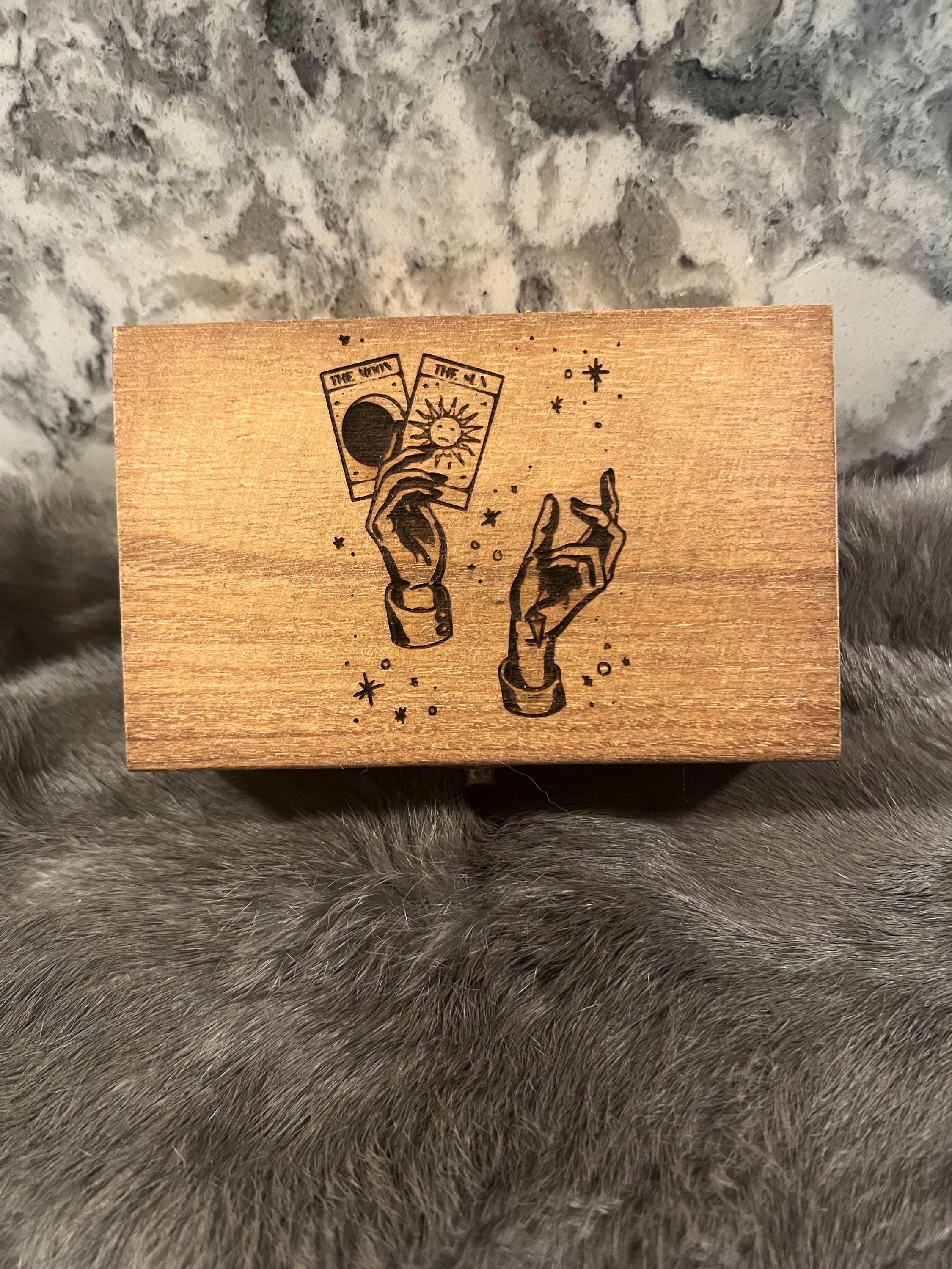 Etched Wood Tarot Card Box: Altar & Deck Storage
