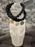 Hand Beaded Lava Stone Bracelet with Pentacle Charm