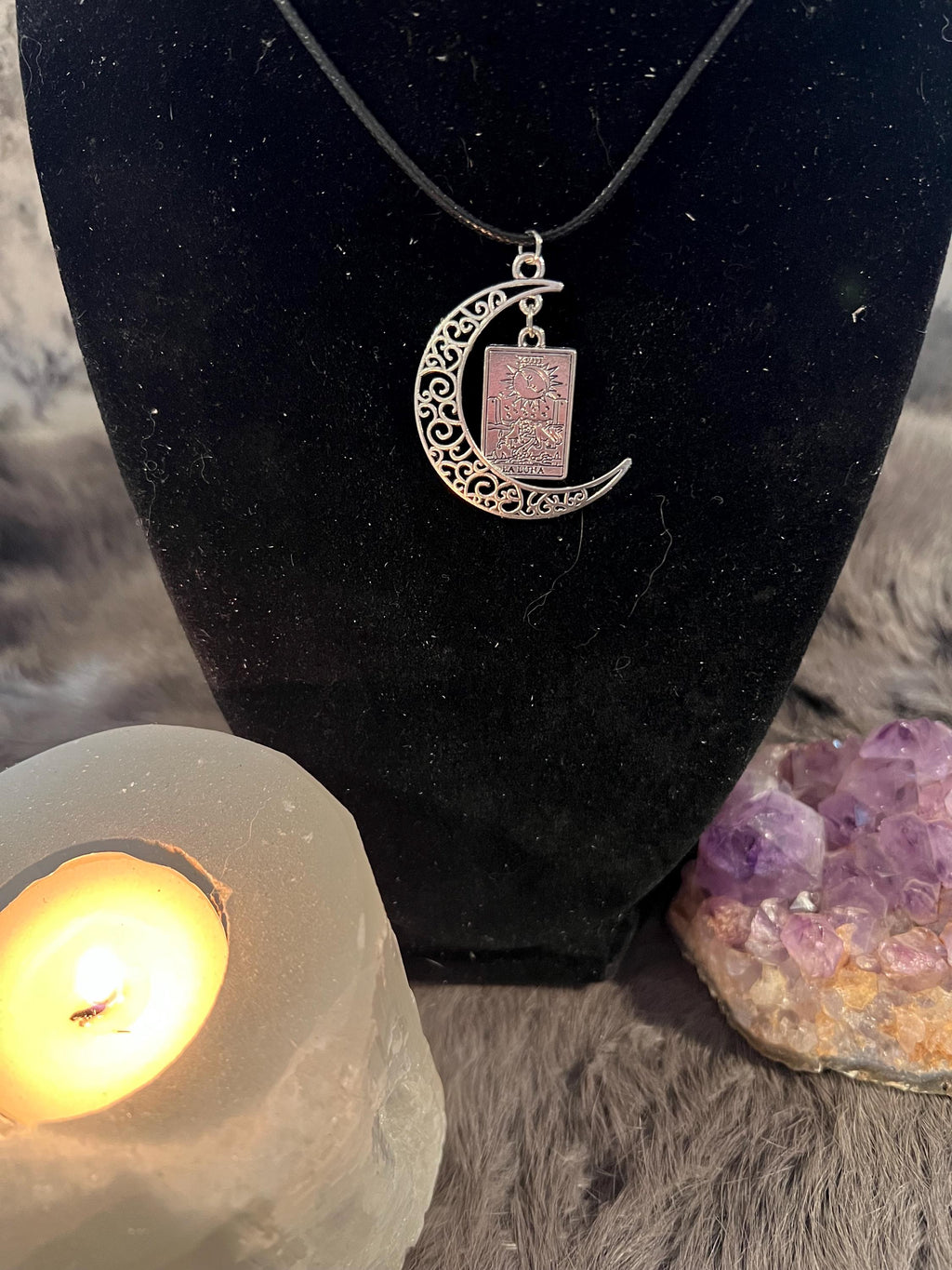 Tarot Moon Necklace: Witchy La Luna Pendant on Waxed Cord