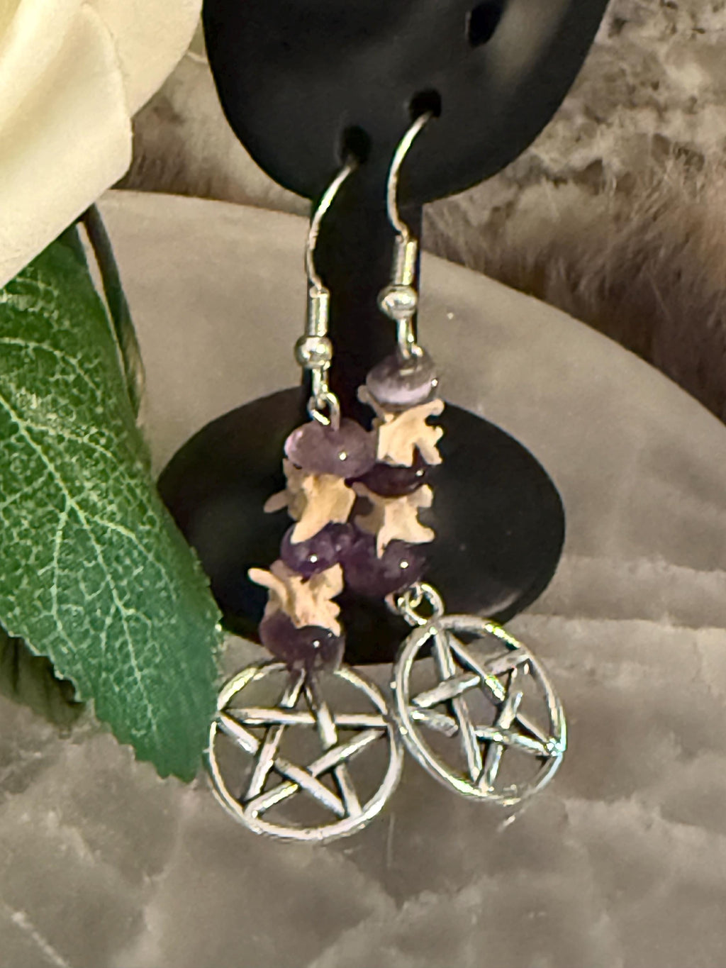 Snake Vertebrae Earrings: Gemstone Chips, Sterling Silver Hooks