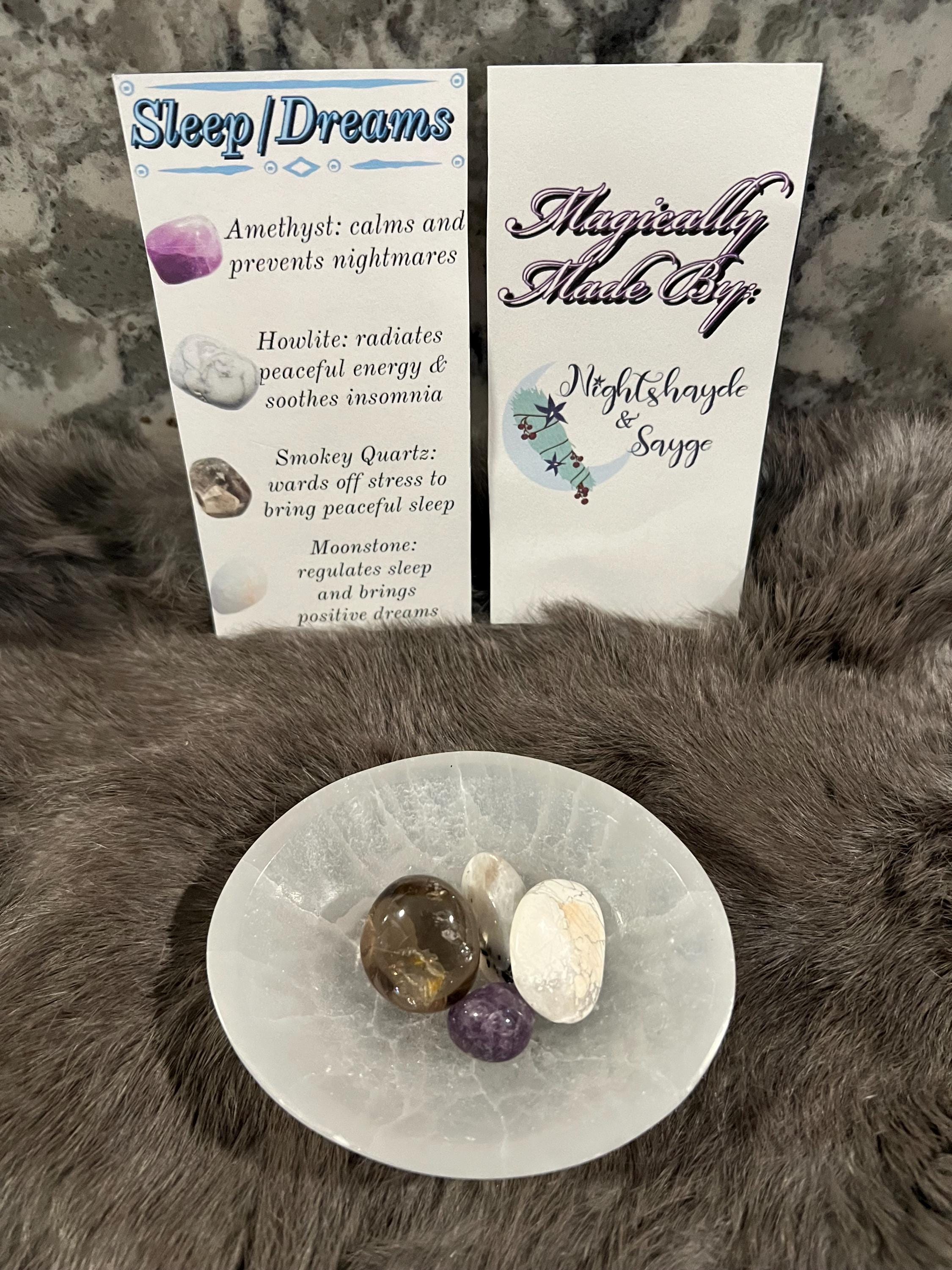 Sleep Crystal Kit: Amethyst, Howlite, Quartz & Moonstone Tumbles