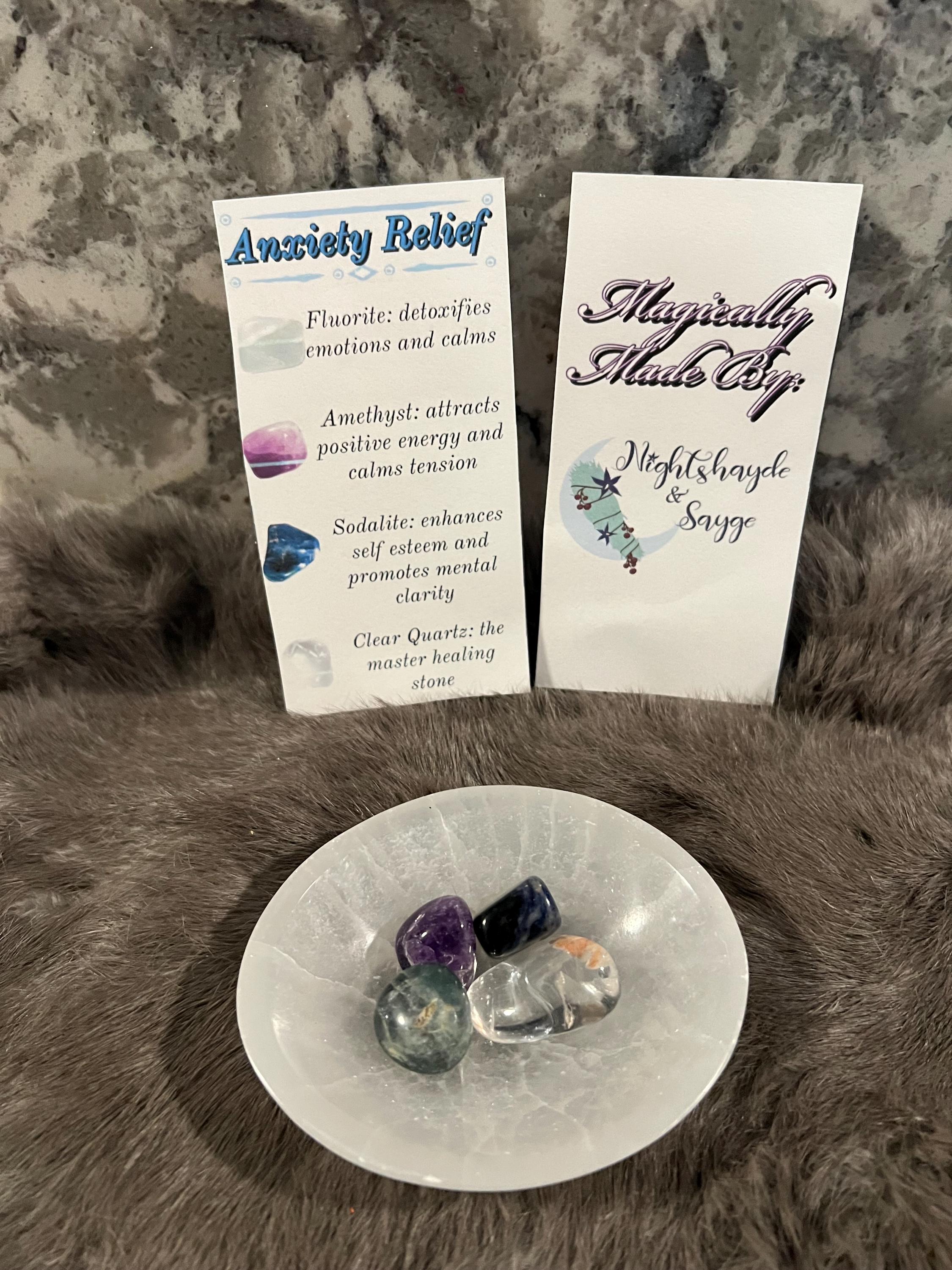 Anxiety Relief Gemstone Kit: Tumbled Amethyst, Sodalite, Quartz & Fluorite