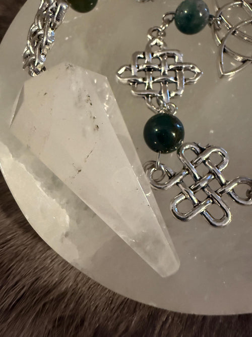 Clear Quartz Pendulum: Beaded Celtic Knot Divination Tool