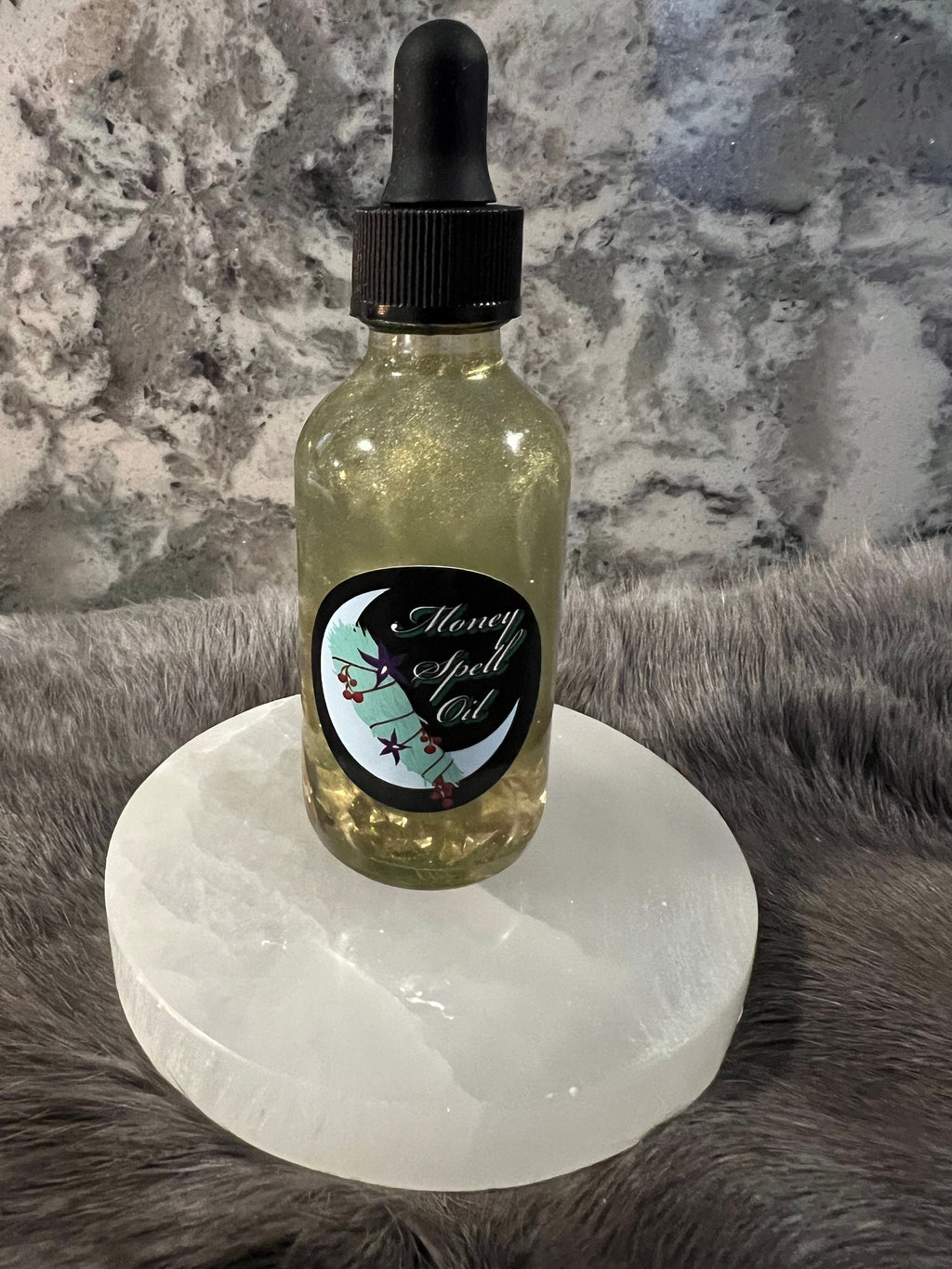 Manifesting Money Spell Oil: Gold Flakes, Jade & Peridot Infused (2oz)