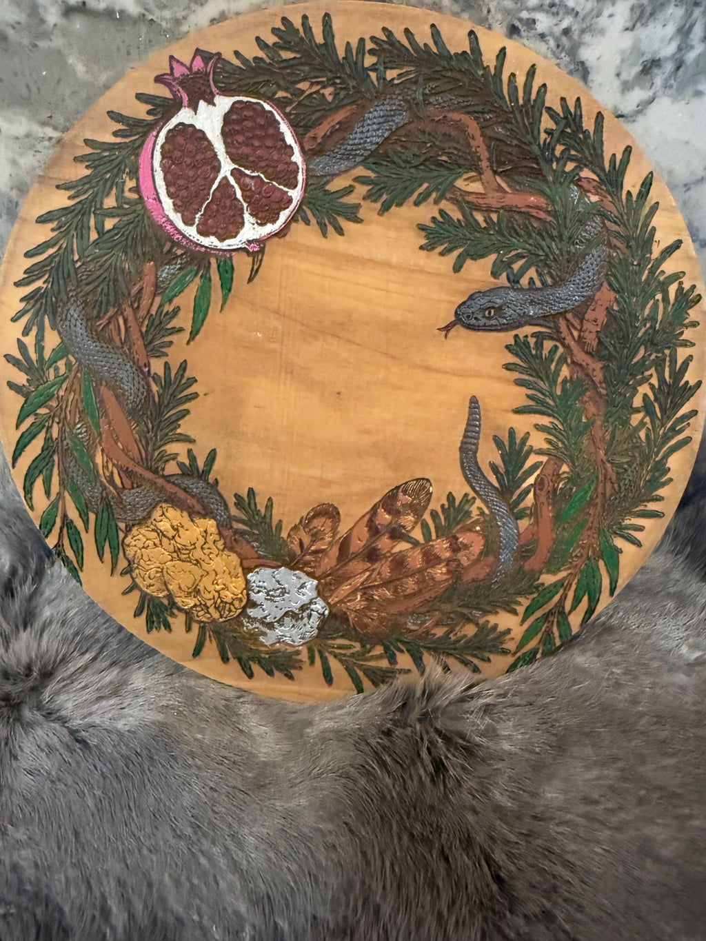 Hades Altar Table – Hand-Painted Wood Dais for Rituals