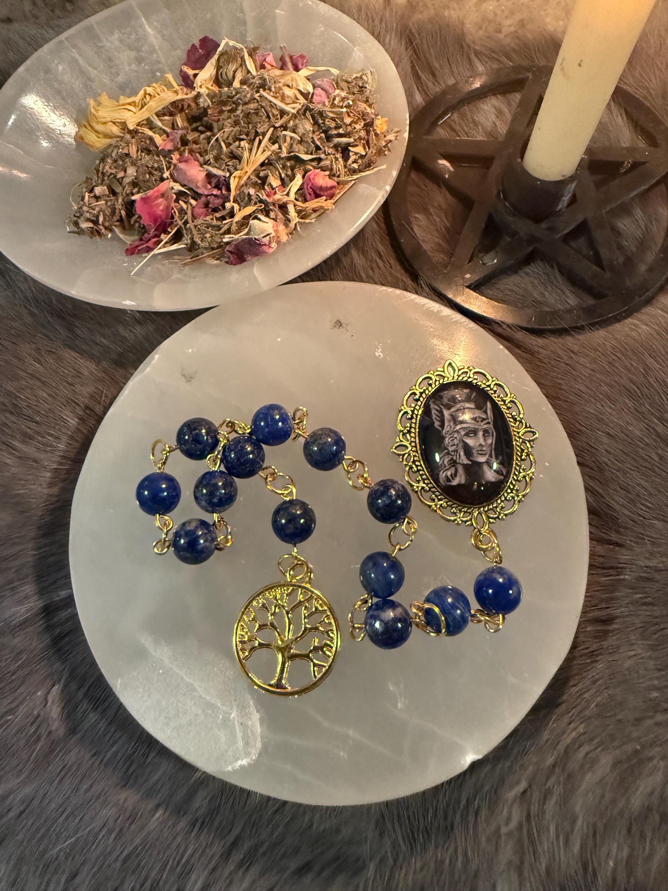 Athena Prayer Beads: Lapis Lazuli Diety Set with Olive Tree