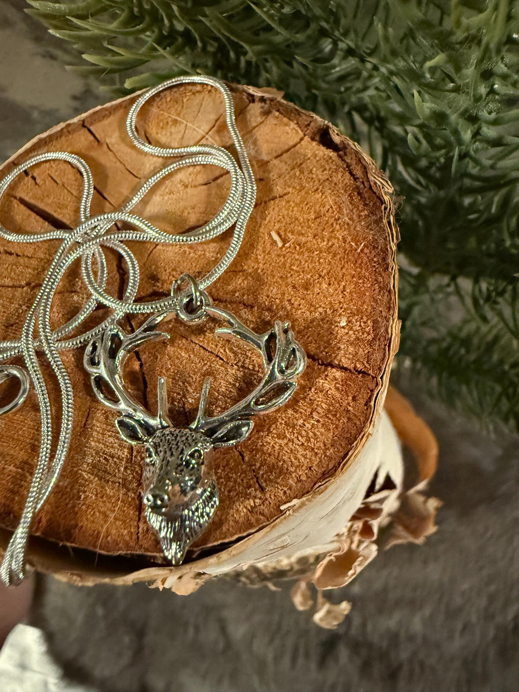 Silver Stag Yule Pendant Necklace