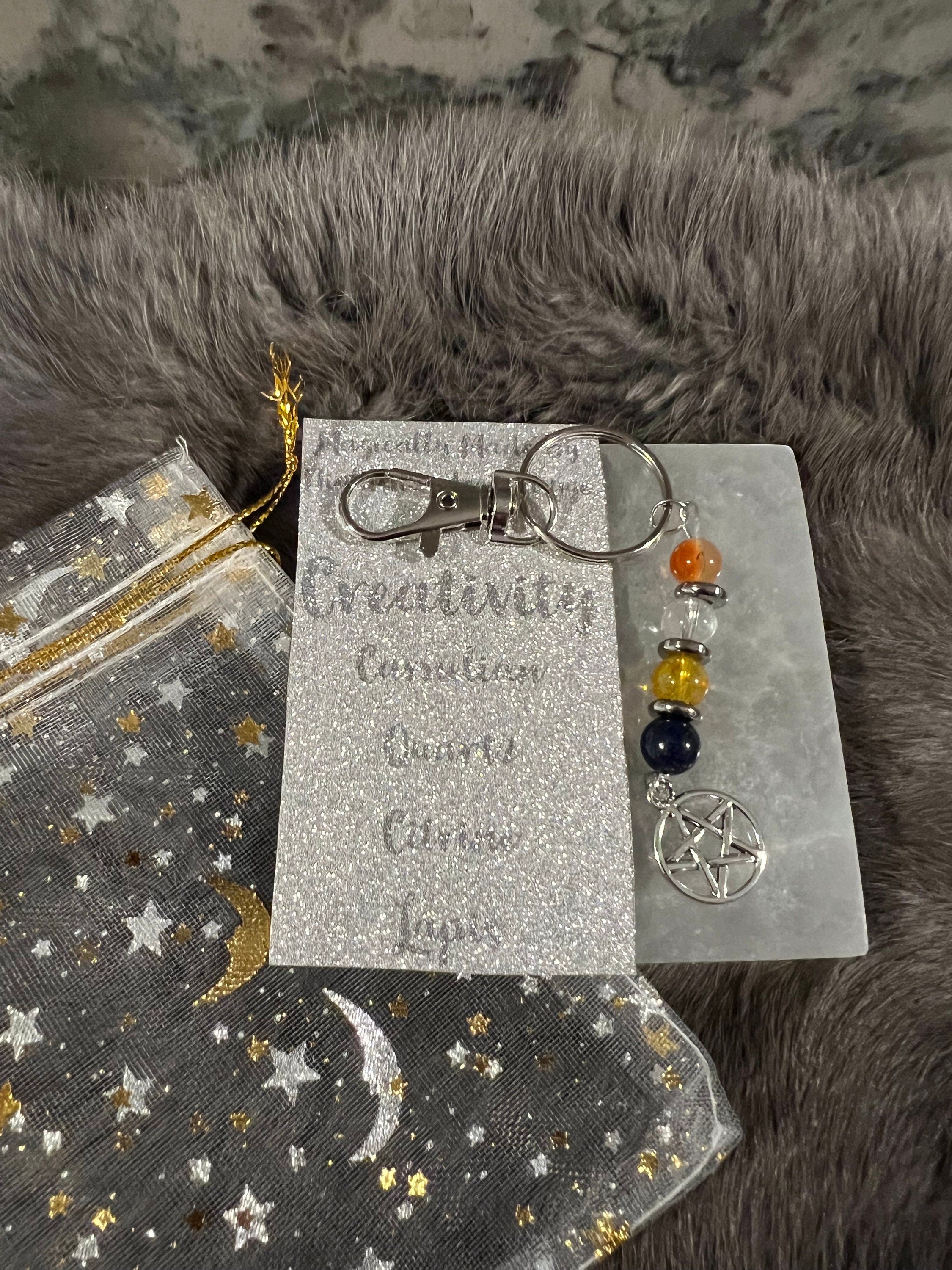Gemstone Manifestation Keychain: Witchy Intention Charm
