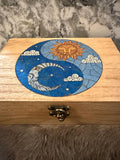 Celestial Yin Yang Altar Box: Wood Burned Sun & Moon