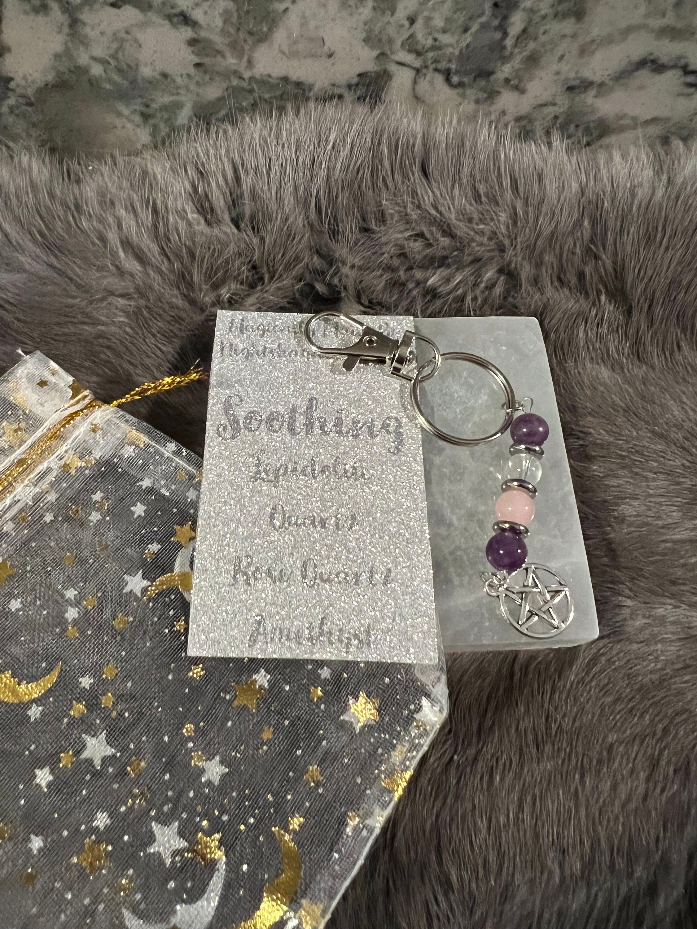 Gemstone Manifestation Keychain: Witchy Intention Charm