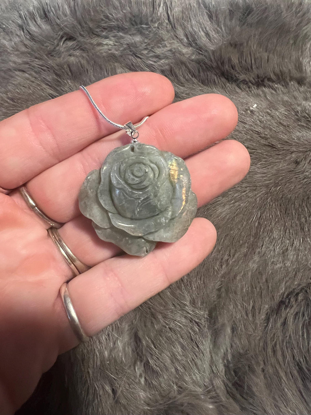 Labradorite Rose Pendant Necklace: Silver Chain, Gemstone Jewelry