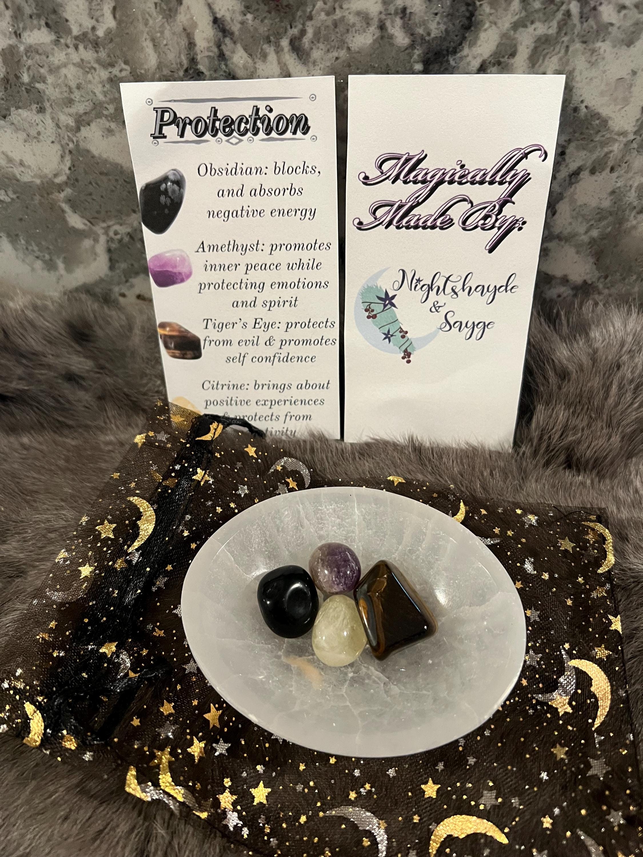 Protection Gemstone Kit: Tumbled Obsidian, Amethyst, Tiger's Eye, Citrine