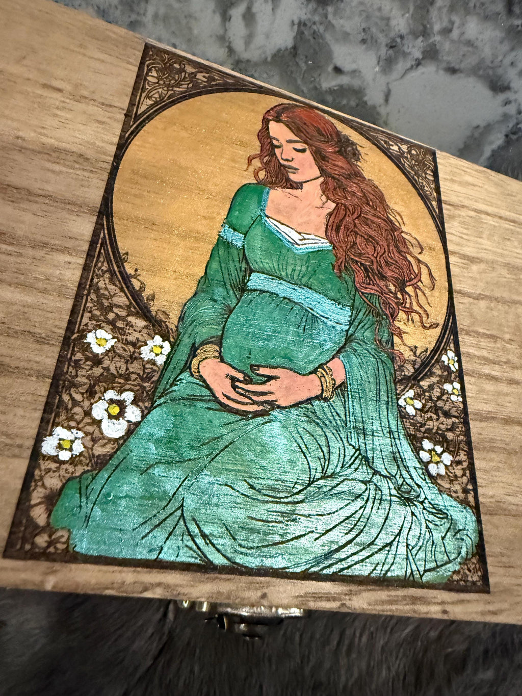 Brighid Altar Box: Handcrafted Celtic Goddess Wood-Burned Altar