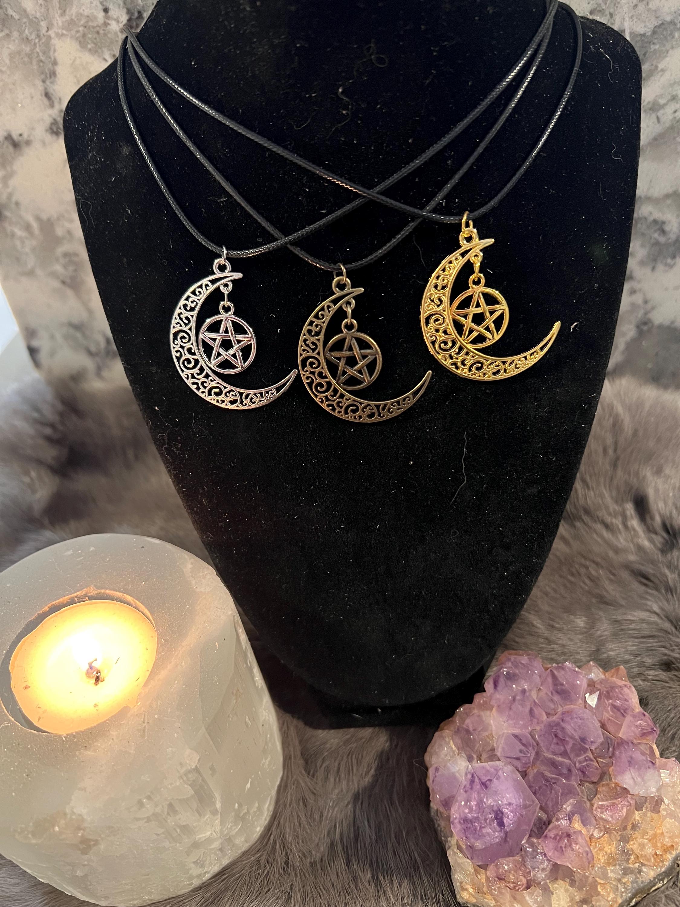 Crescent Moon Pentacle Necklace: Witchy Pagan Jewelry