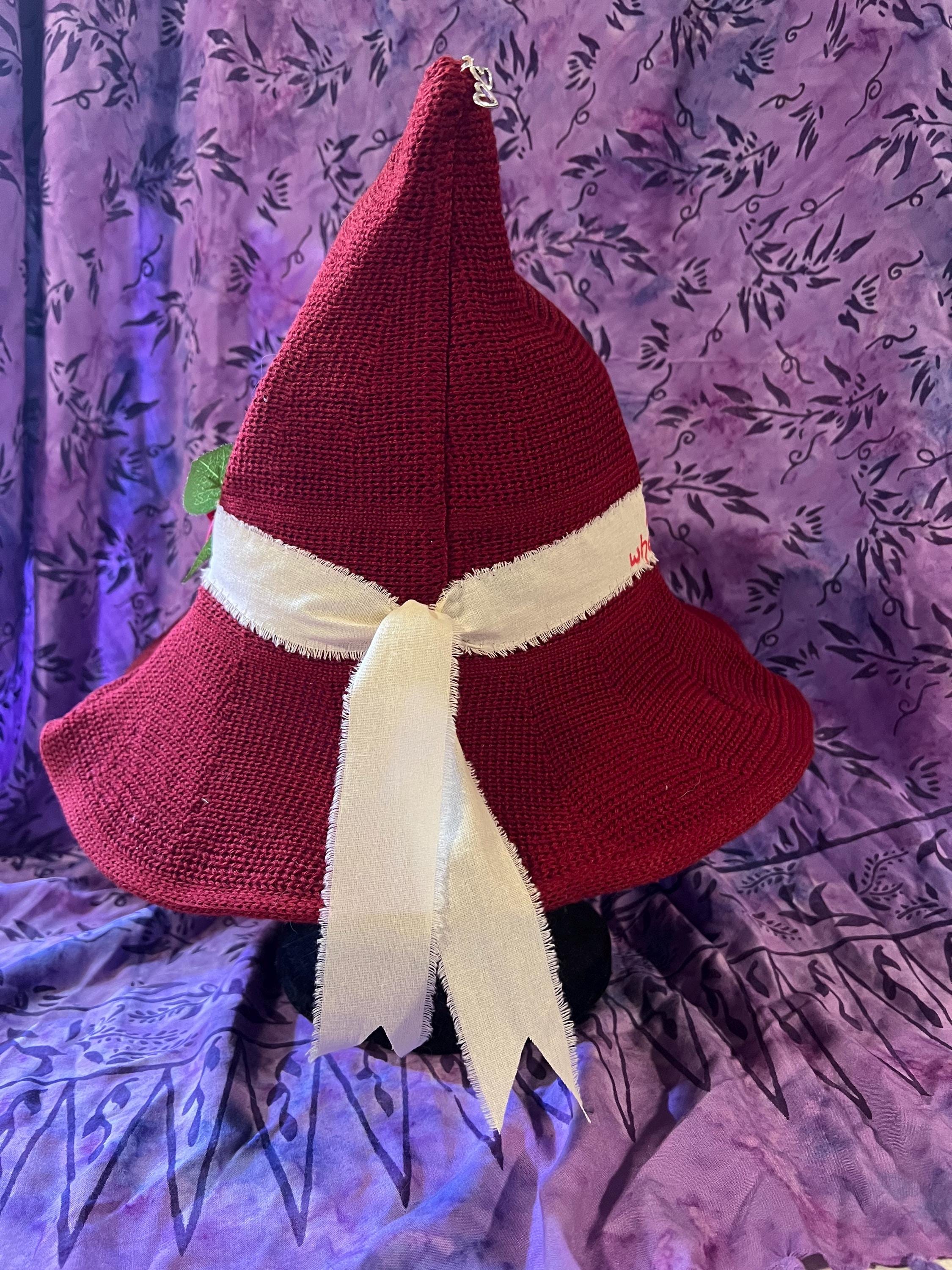 Red Knit Witch Hat: Practical Magic Inspired, Rose & Charm Detail