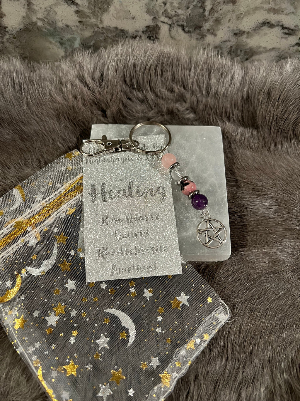 Gemstone Manifestation Keychain: Witchy Intention Charm