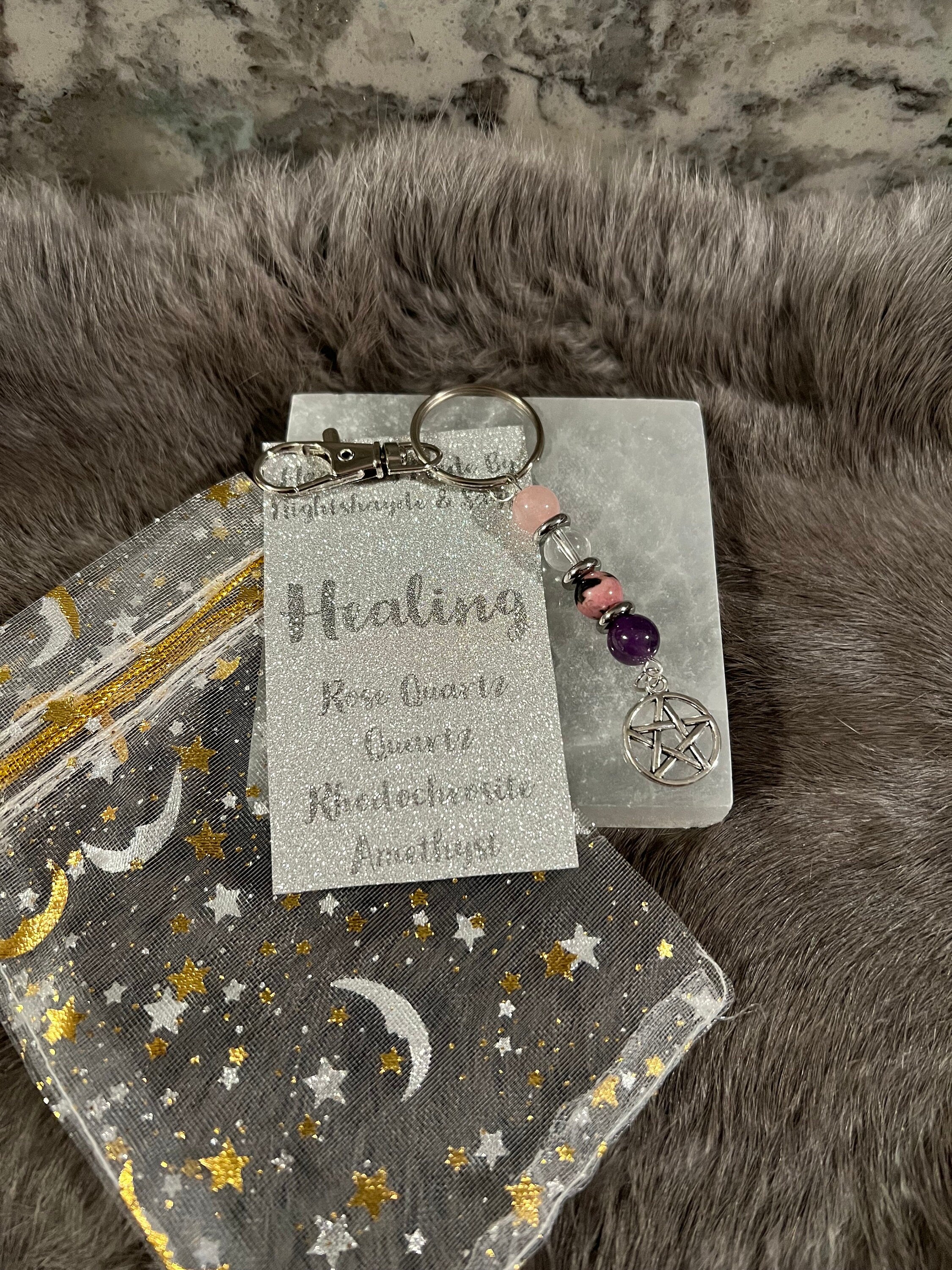 Gemstone Manifestation Keychain: Witchy Intention Charm