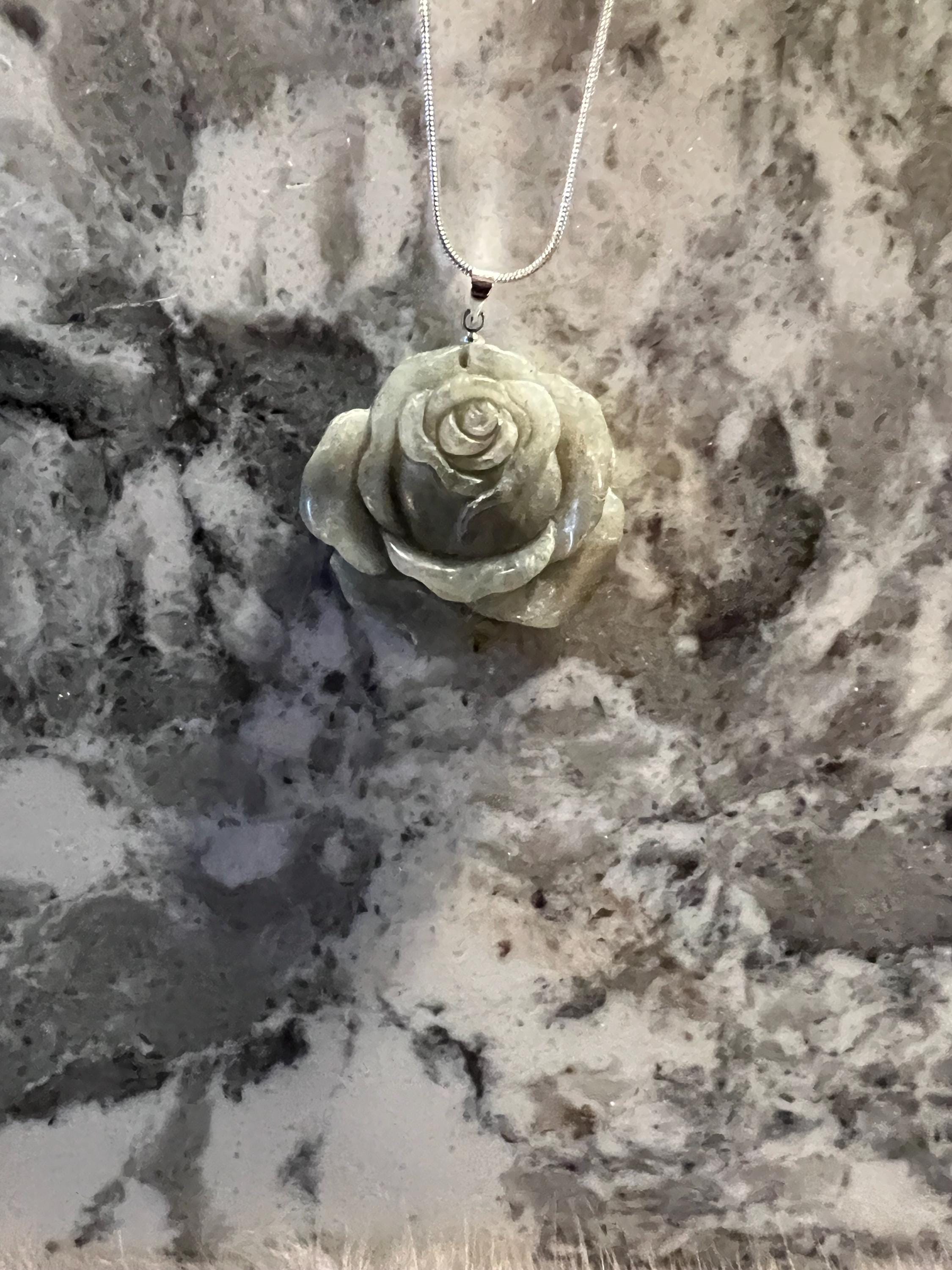 Labradorite Rose Pendant Necklace: Silver Chain, Gemstone Jewelry