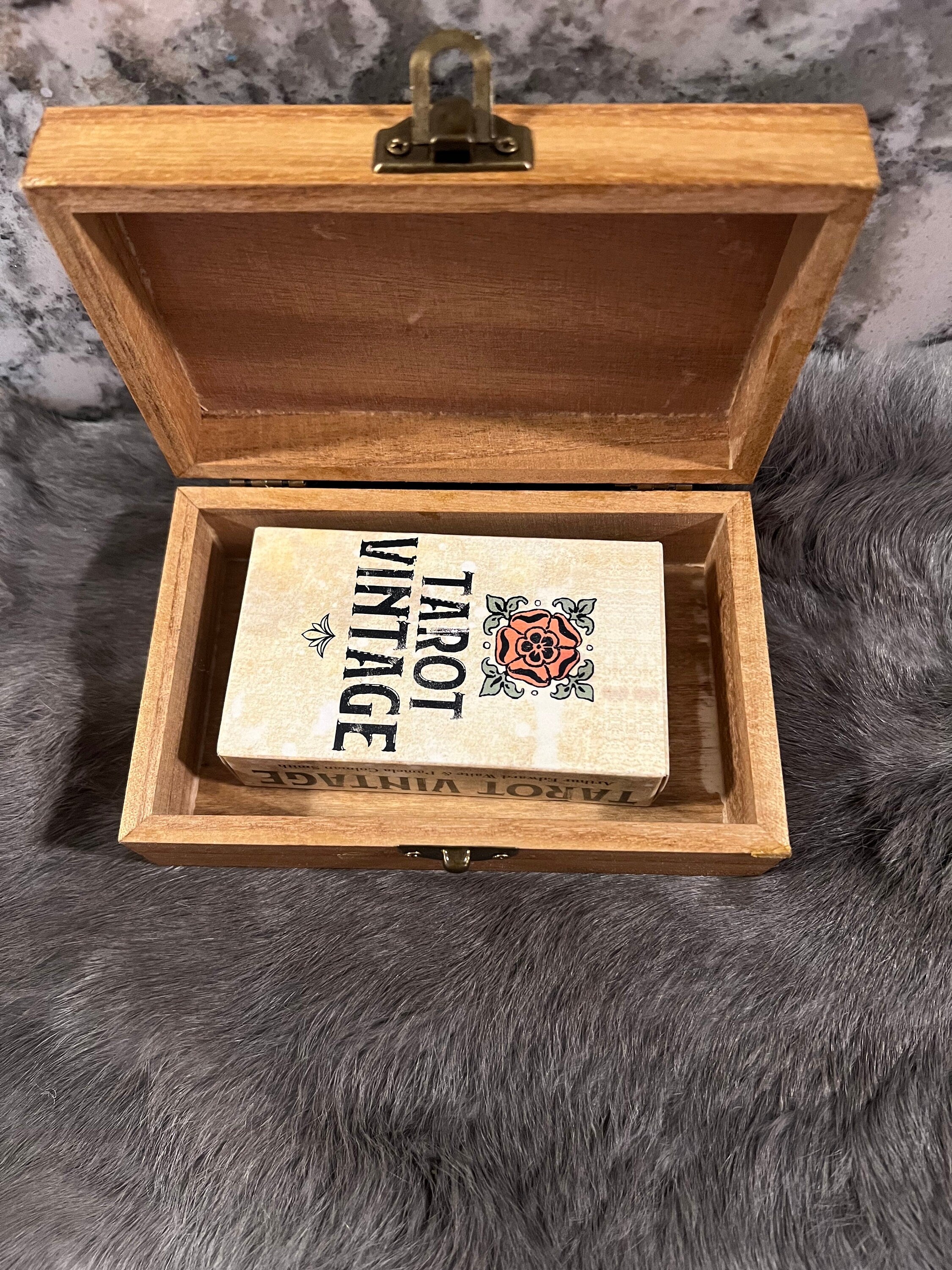Etched Wood Tarot Card Box: Altar Storage (6x3.8 inches)