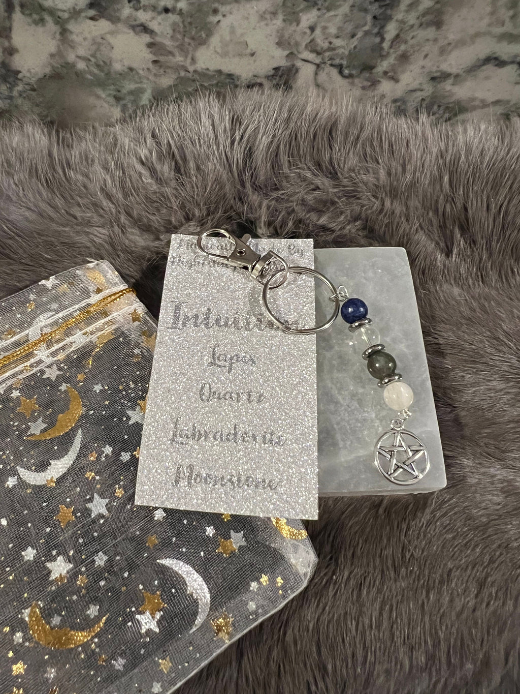 Gemstone Manifestation Keychain: Witchy Intention Charm