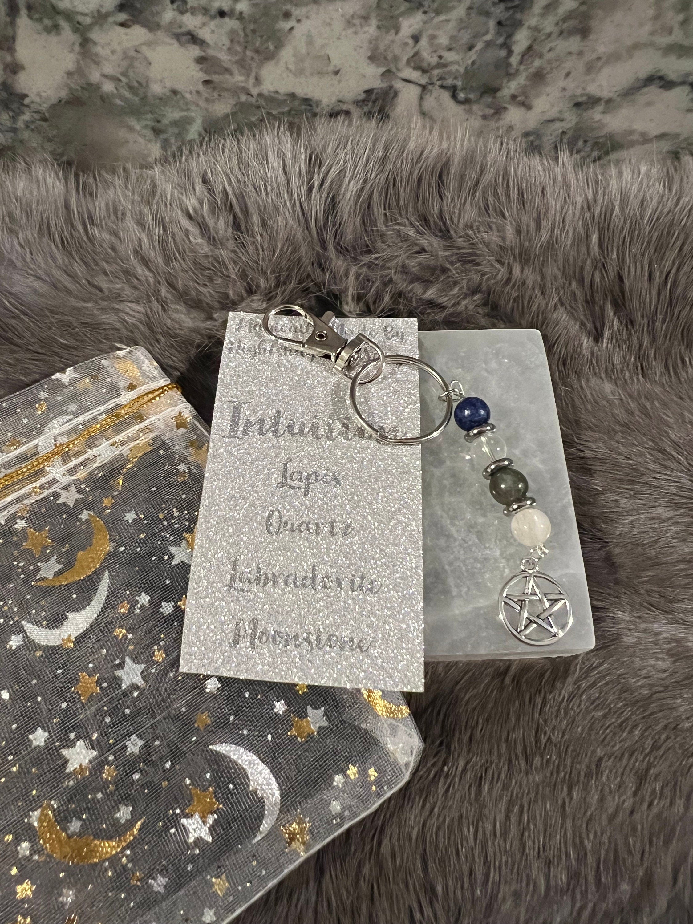 Gemstone Manifestation Keychain: Witchy Intention Charm