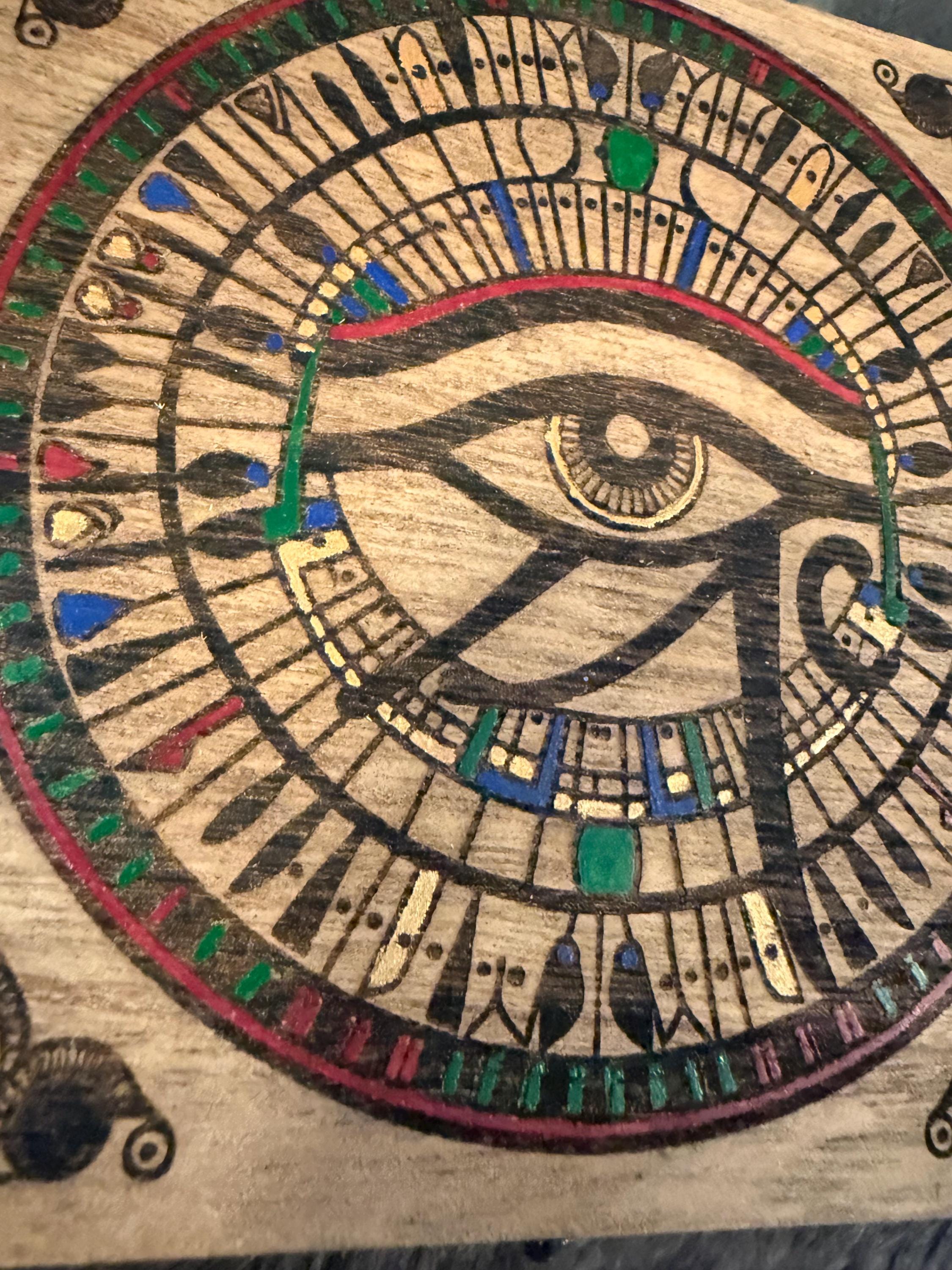 Eye of Ra Altar Box: Wood Burned Mosaic, Deity Storage