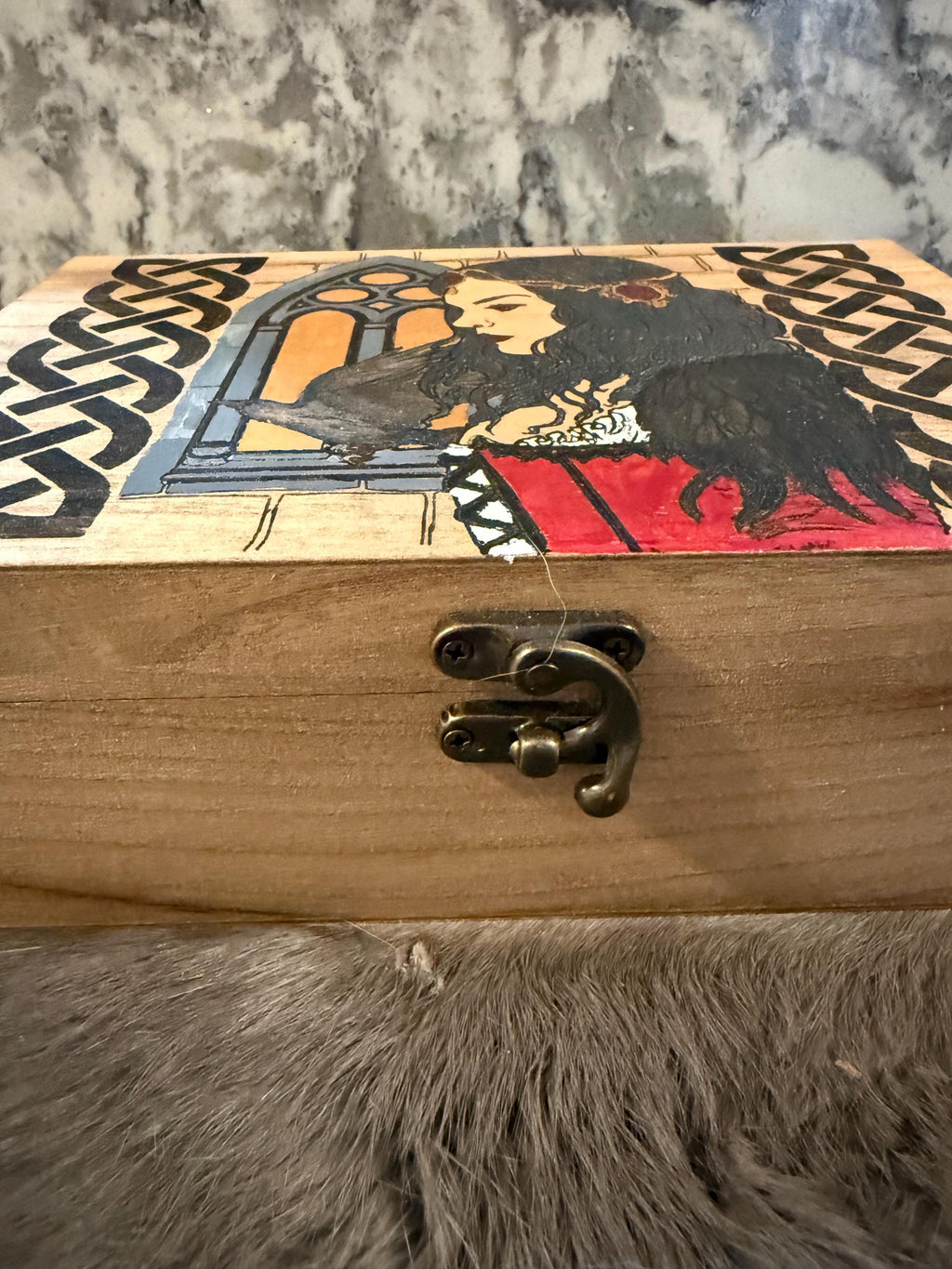 The Morrigan Altar Box: Wood-Burned Celtic Goddess Altar Decor