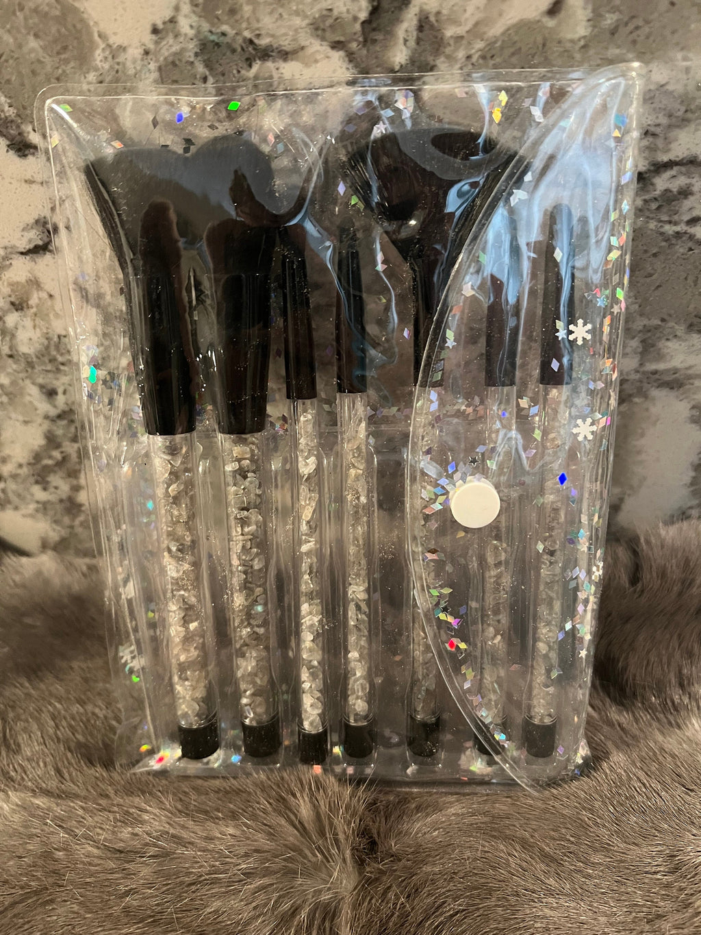 Gemstone Makeup Brush Set: Witchy Black Brushes with Labradorite Chips