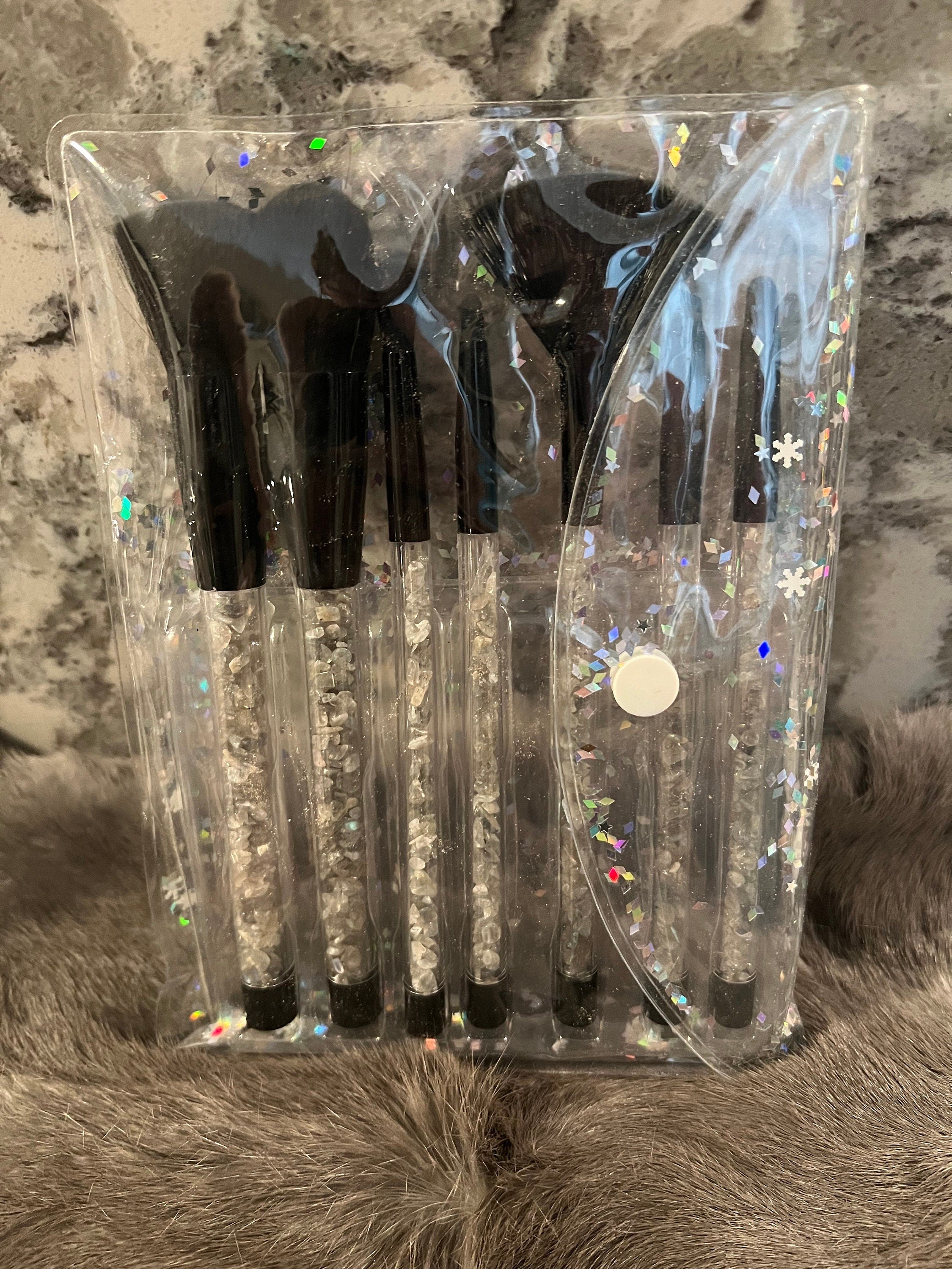 Gemstone Makeup Brush Set: Witchy Black Brushes with Labradorite Chips