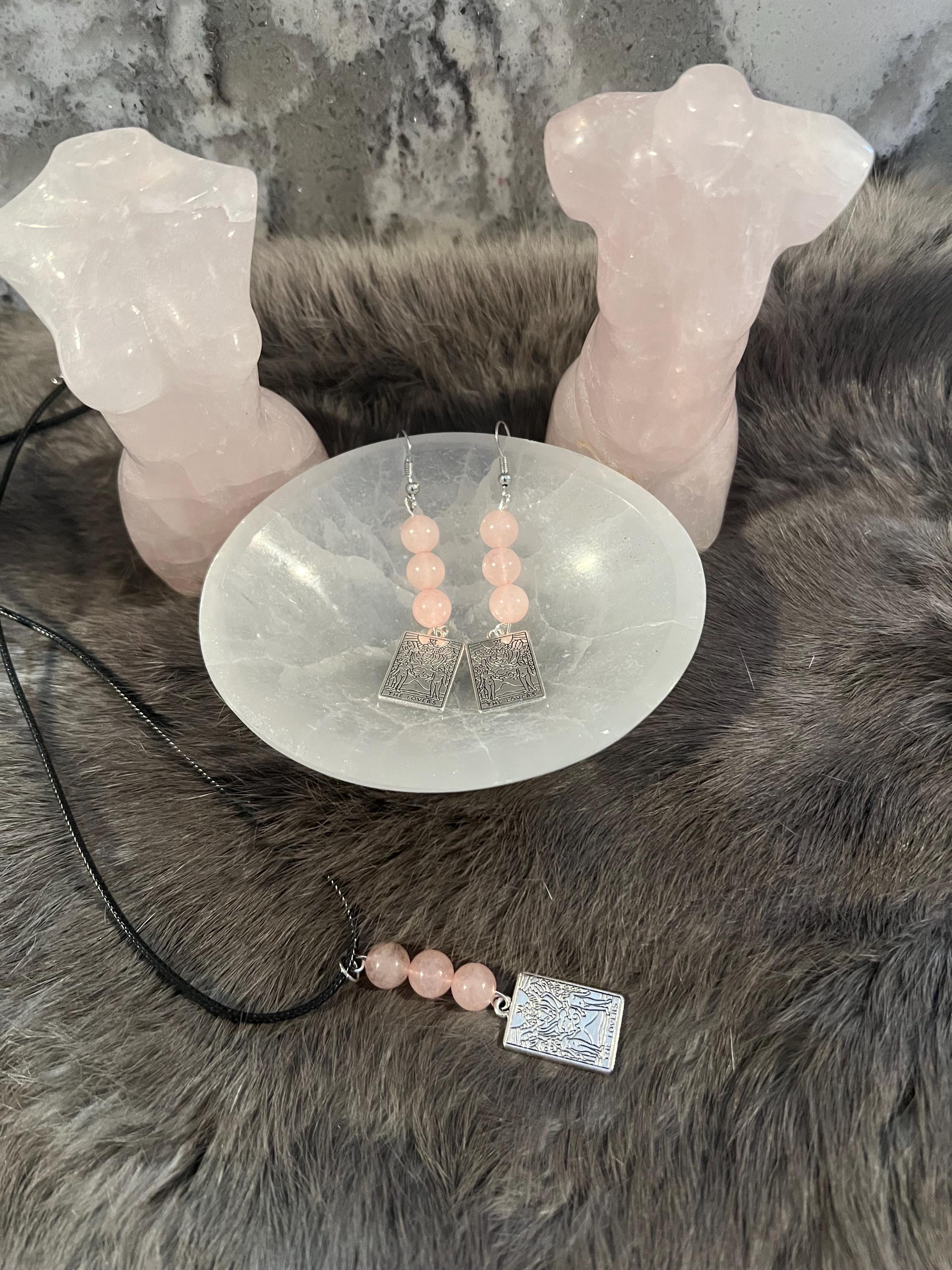 Rose Quartz 'The Lovers' Tarot Card Earrings or Necklace