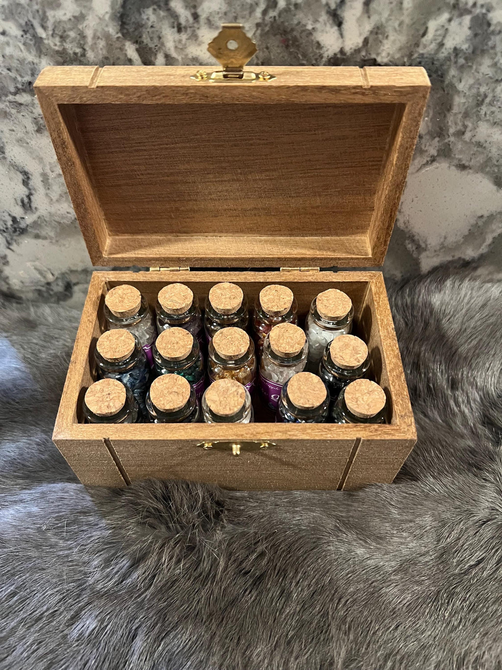 Witchy Crystal Starter Kit: 15 Mini Spell Bottles in Etched Box