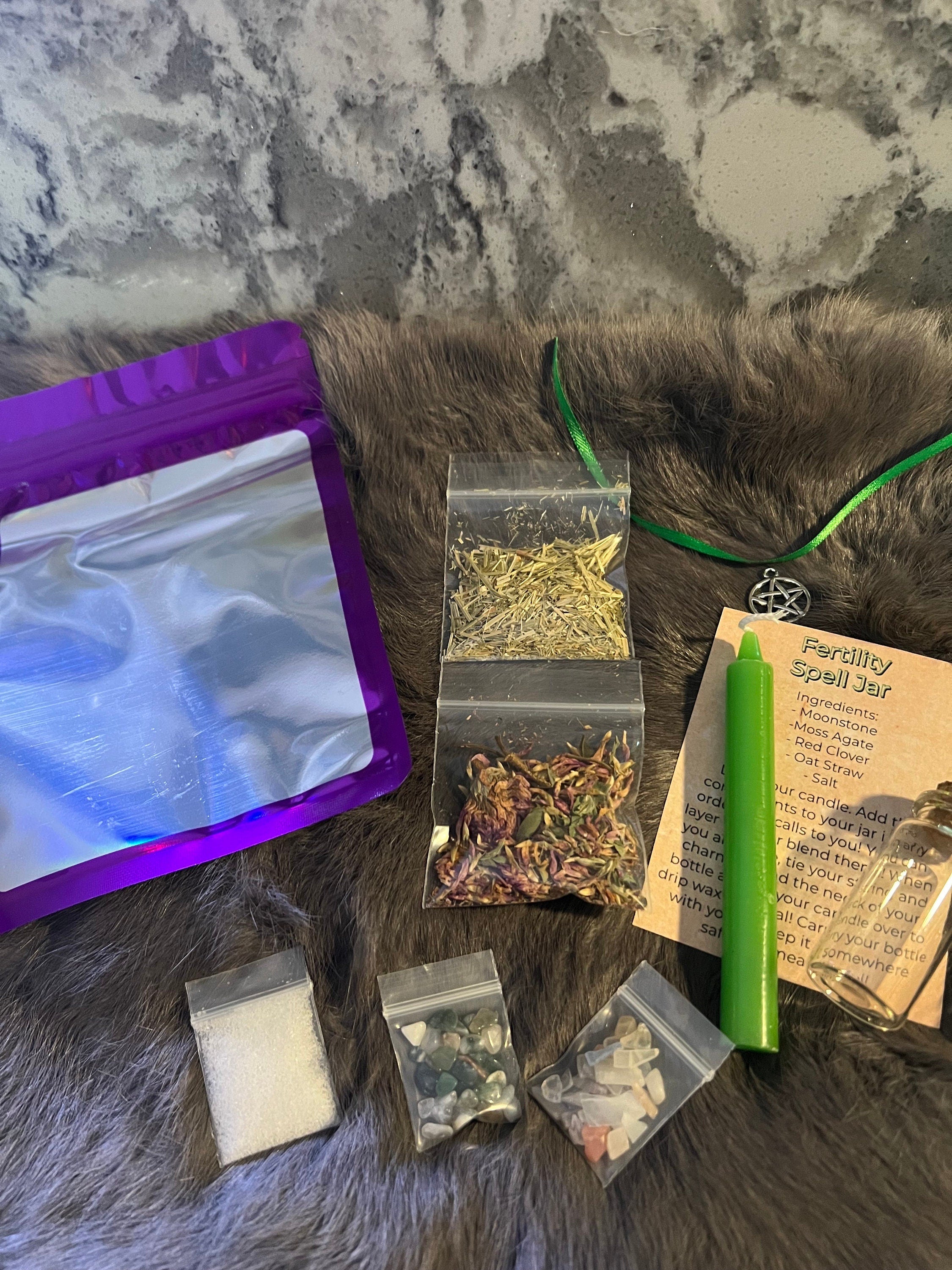 Fertility Spell Jar DIY Kit: Moonstone, Herbs, Charm Bottle