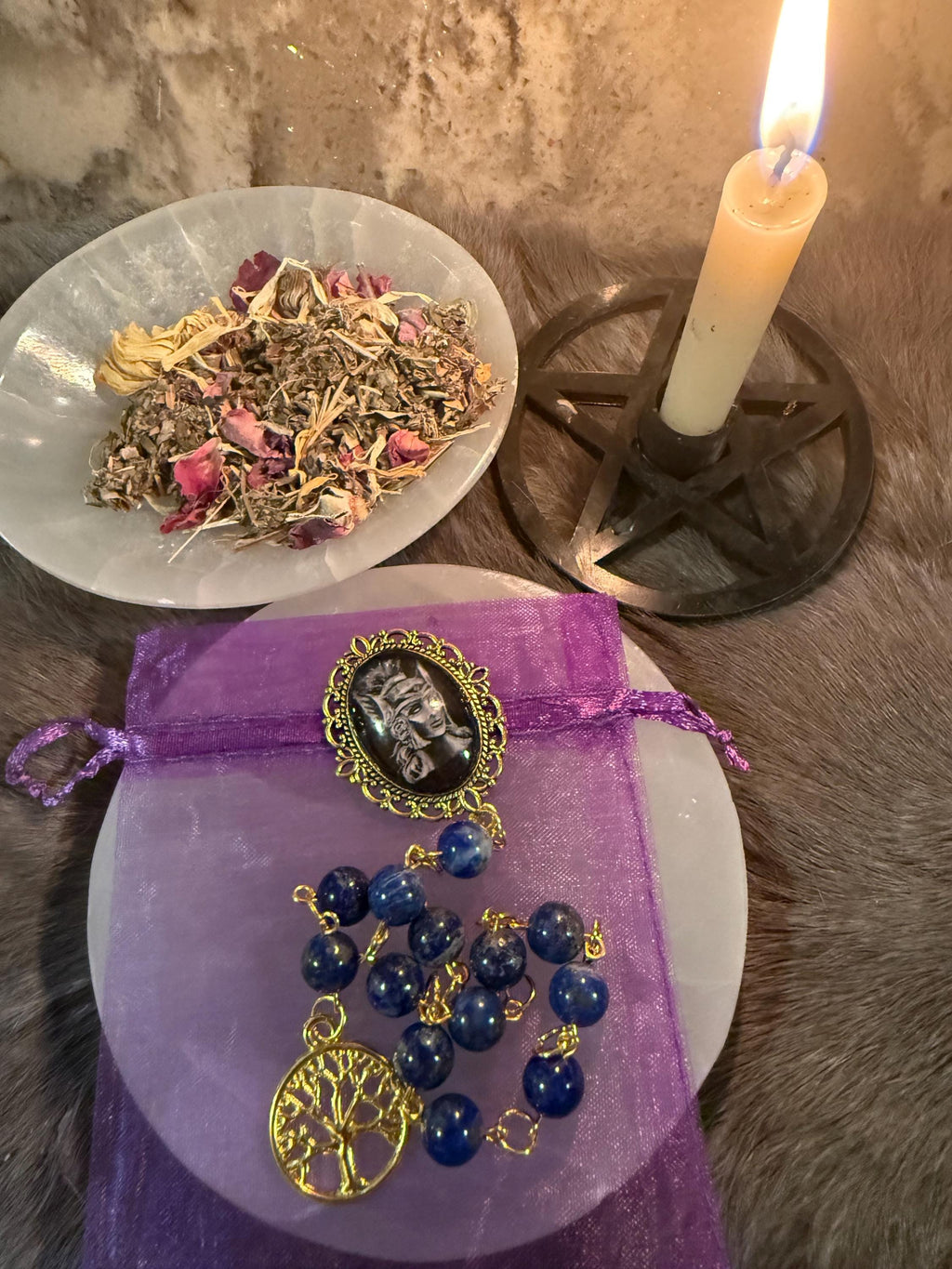 Athena Prayer Beads: Lapis Lazuli Diety Set with Olive Tree