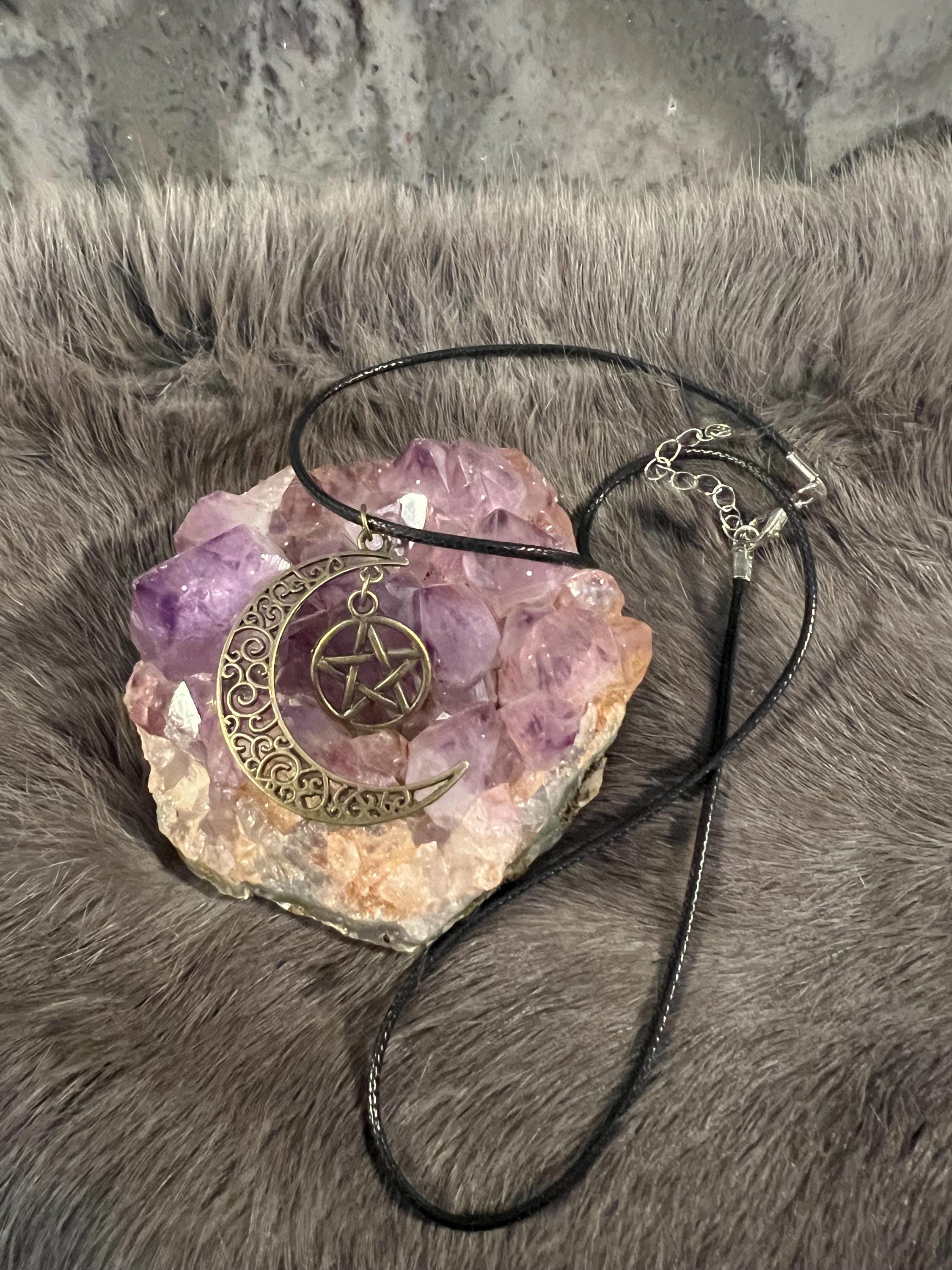 Crescent Moon Pentacle Necklace: Witchy Pagan Jewelry