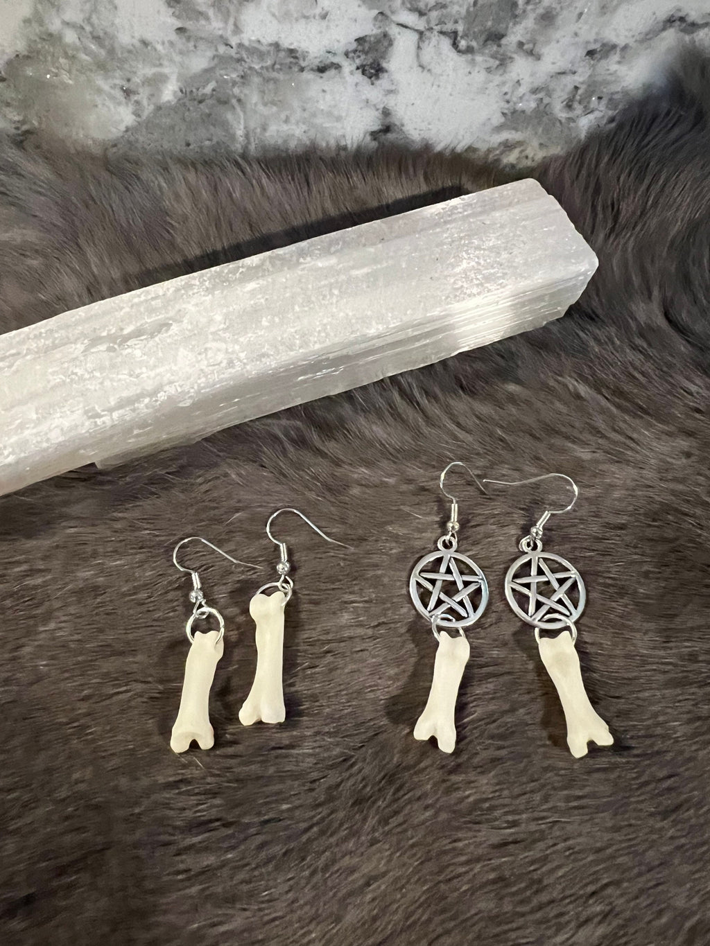 Coyote Bone Earrings: Witchy Oddcore Jewelry, Pentacle Option