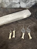 Coyote Bone Earrings: Witchy Oddcore Jewelry, Pentacle Option