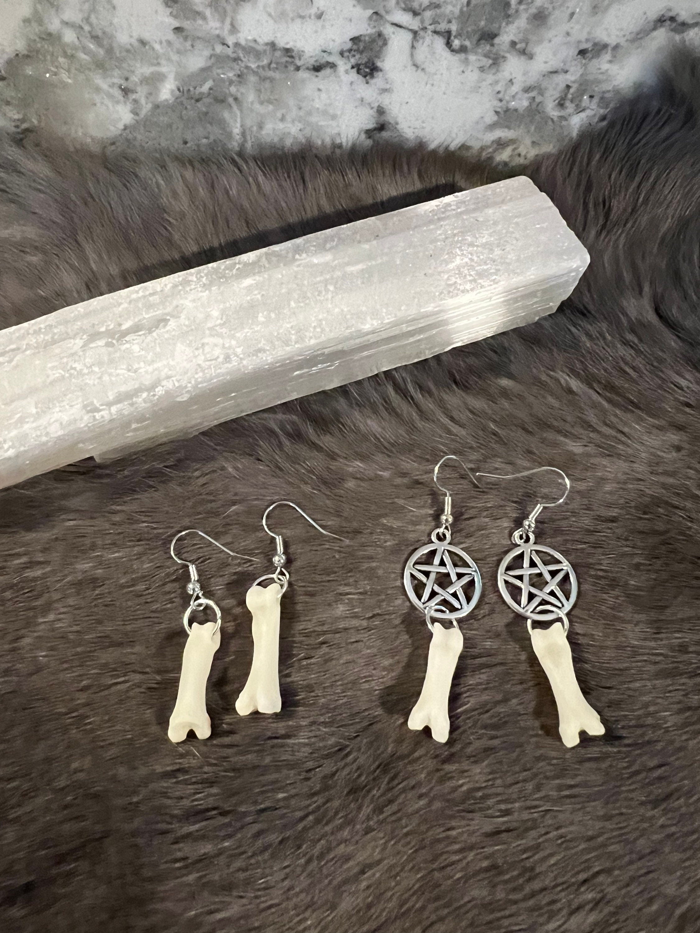 Coyote Bone Earrings: Witchy Oddcore Jewelry, Pentacle Option