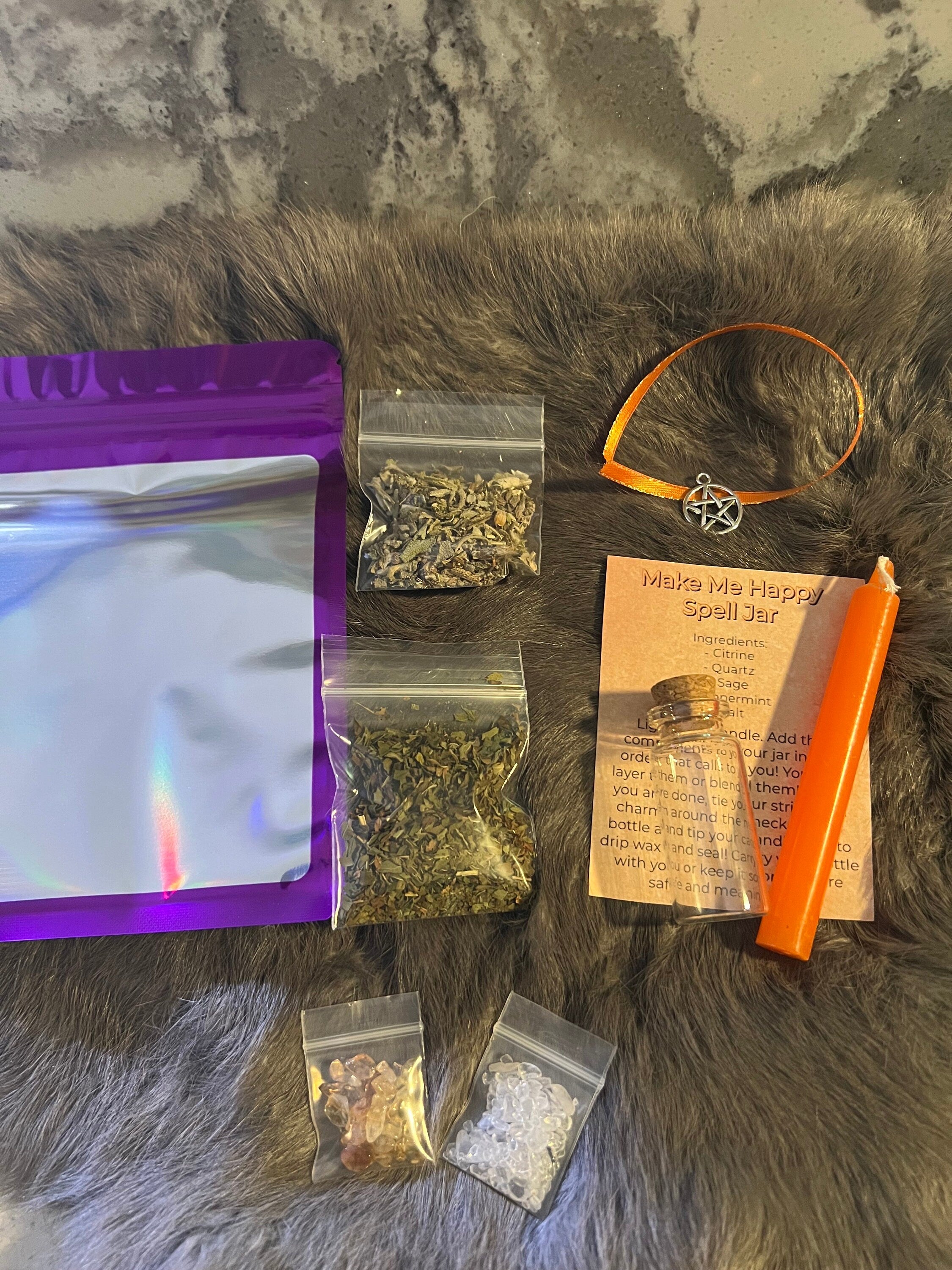 DIY Happiness Spell Jar Kit: Herbs, Crystals, Charm