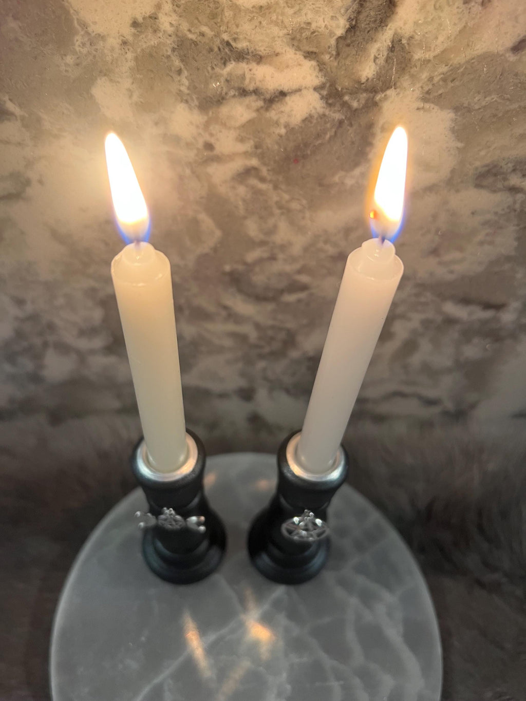 Wooden Chime Candle Holder: Ebony Black Altar Decor with Charm