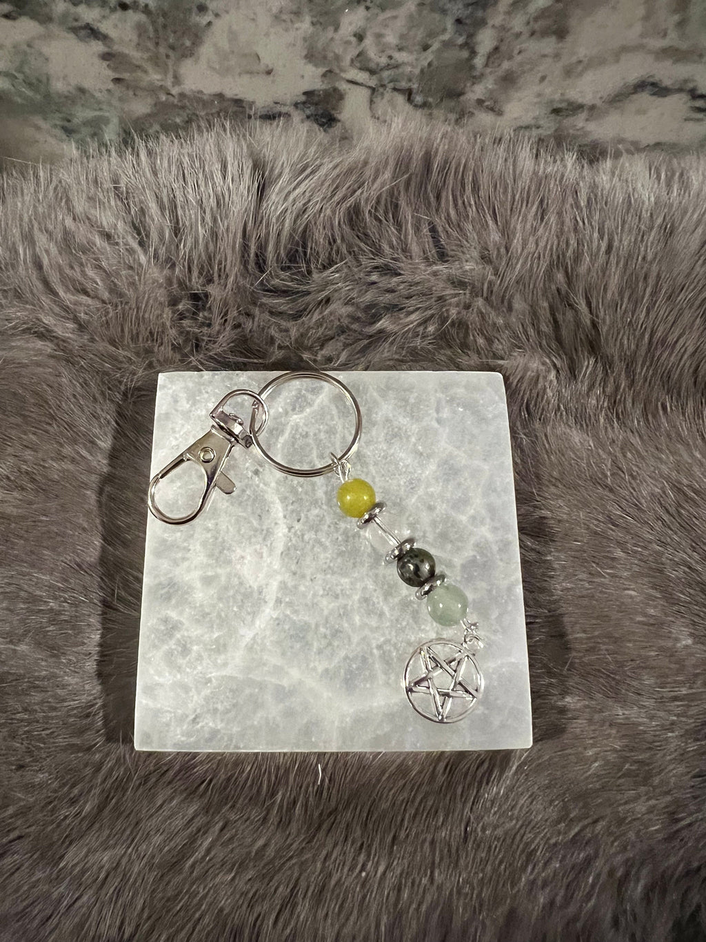 Gemstone Manifestation Keychain: Witchy Intention Charm