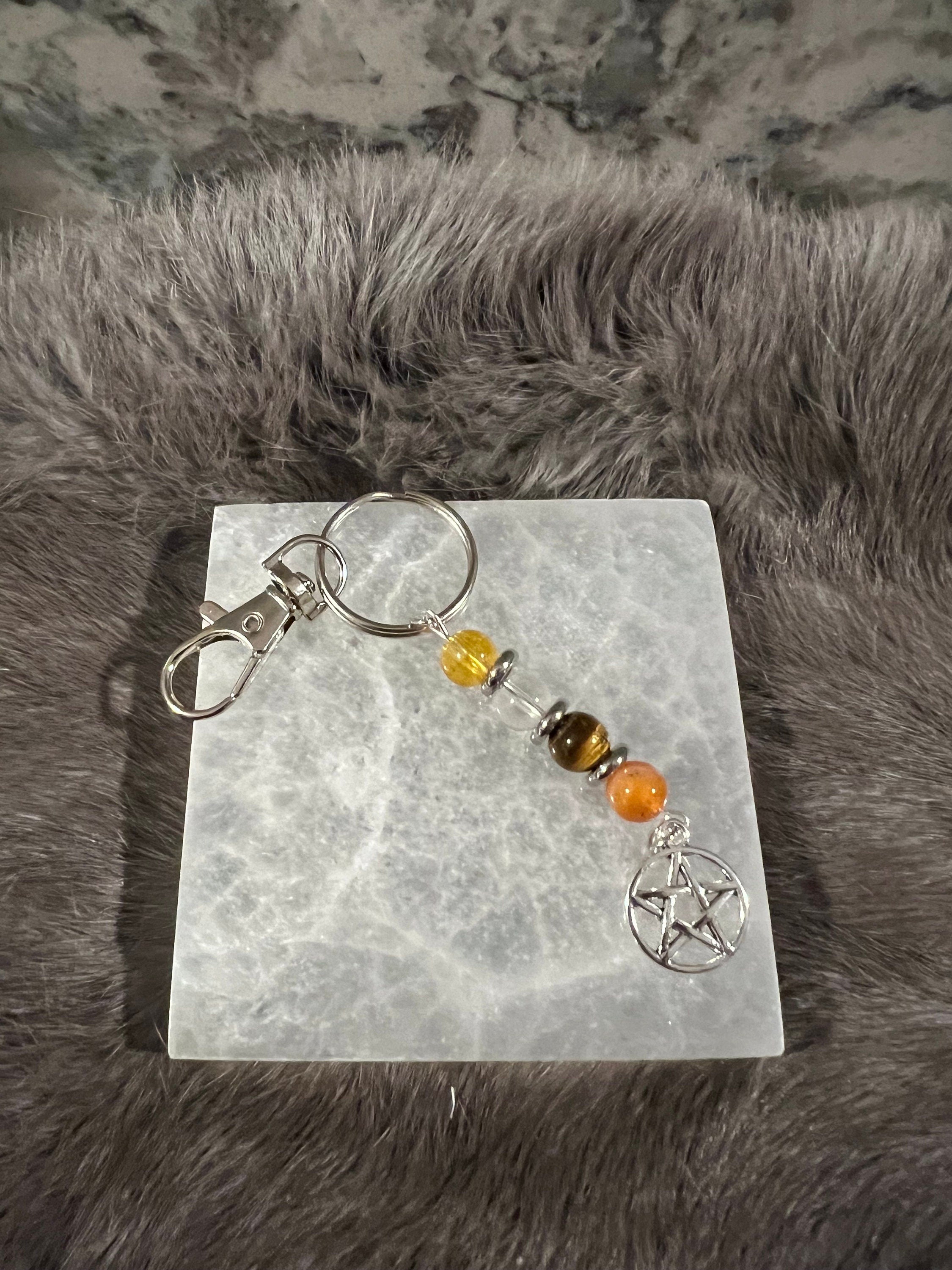 Gemstone Manifestation Keychain: Witchy Intention Charm